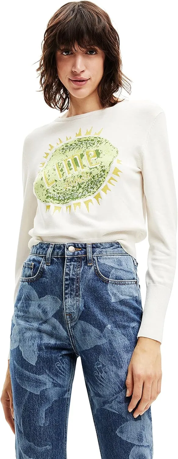 Desigual Damen Pullover - Strickpullover mit „Lime“ Paillettenmotiv 22WWJF311000 GR. S Desigual Damen Pullover - Strickpullover mit „Lime“ Paillettenmotiv 22WWJF311000 GR. S