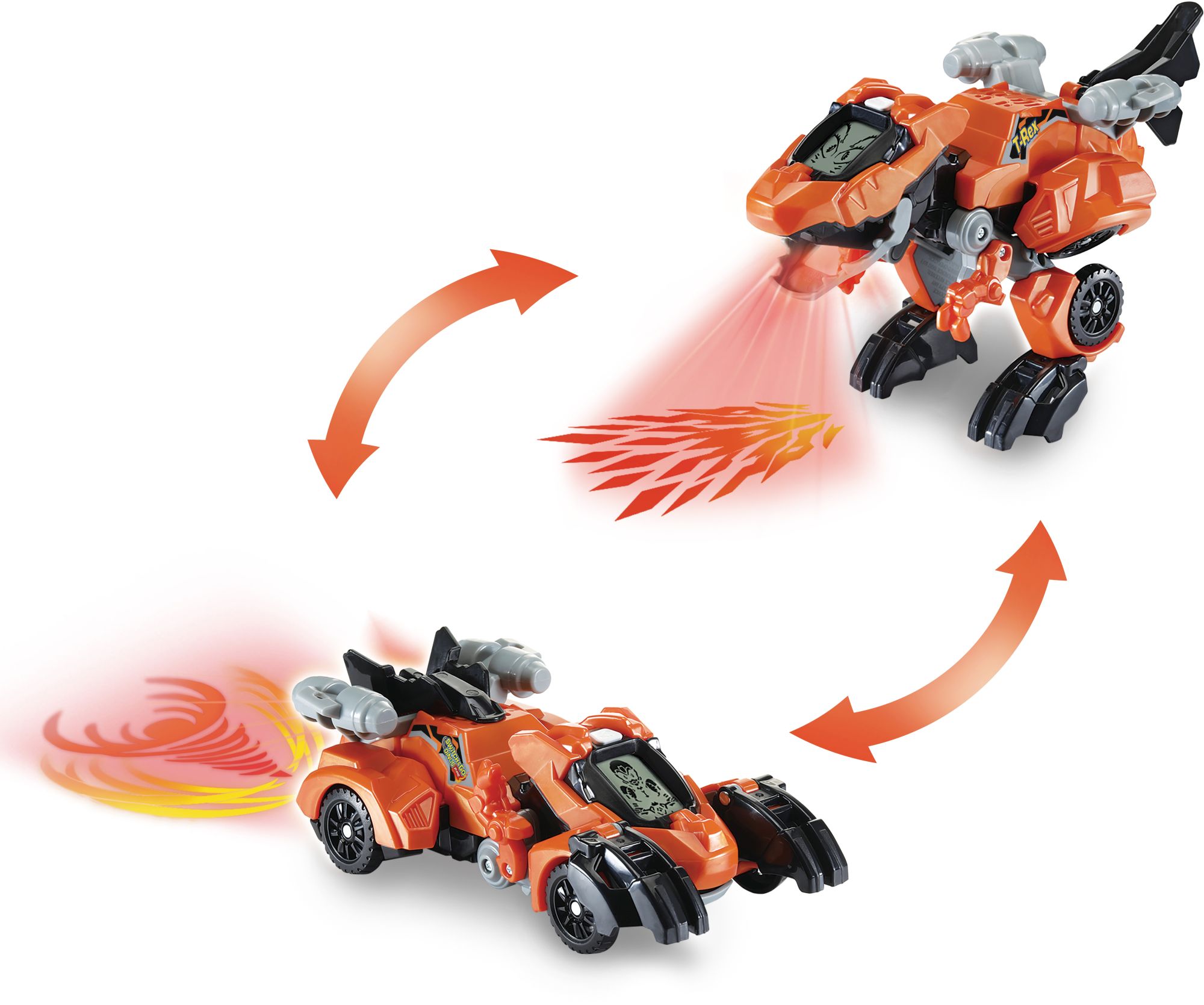 VTech Switch & Go Dinos Fire-T-Rex 2-in-1 Dino-Transformer mit Licht & Sound, ab 3 Jahren VTech Switch & Go Dinos Fire-T-Rex: transformierbarer Dino/Auto mit LCD-Animation, feuerspuckenden Lichtprojektionen Dino/Auto, Dinosaurerstimme & Soundeffekten, Lautstärkeregler, kindersicheres Batteriefach, ab 3 Jahren,