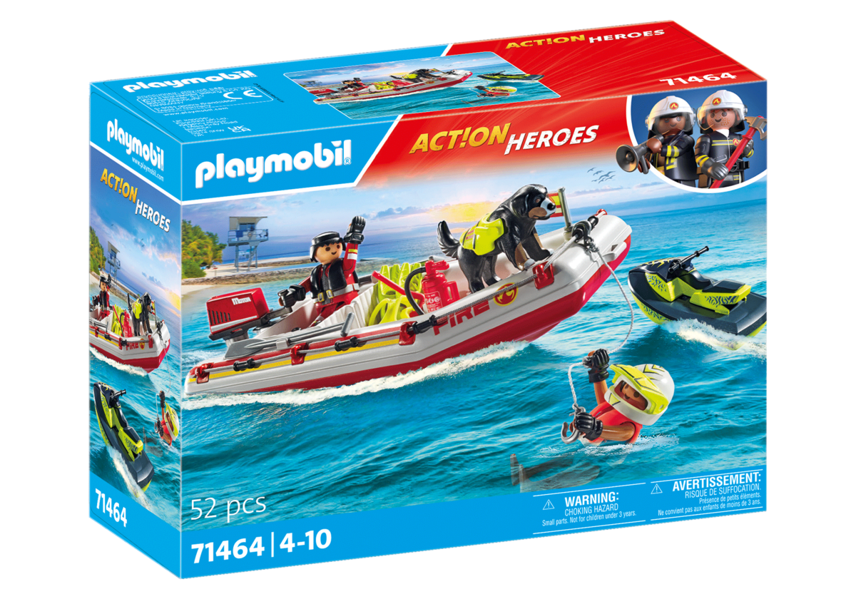 PLAYMOBIL 71464 Feuerwehrboot mit Aqua Scooter PLAYMOBIL, 71464, Feuerwehrboot, mit, Aqua, Scooter, Weste, Boot, Wasser, Rettungsweste, Person
