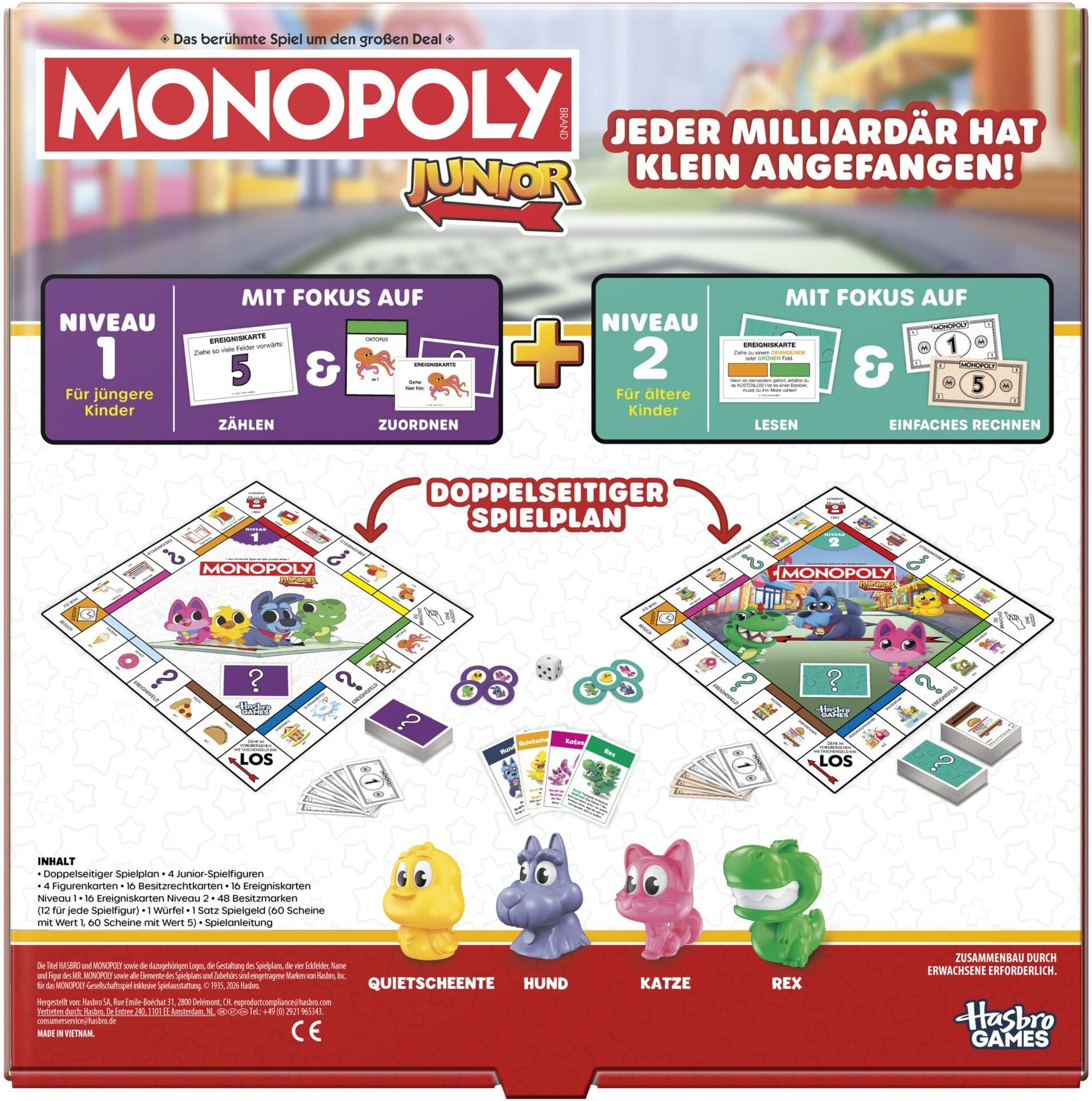 Produktfoto - Hasbro - Monopoly Junior Square 2 In 1 - Modell HASBRO G1856100 Produktbild fuer Online-Shop