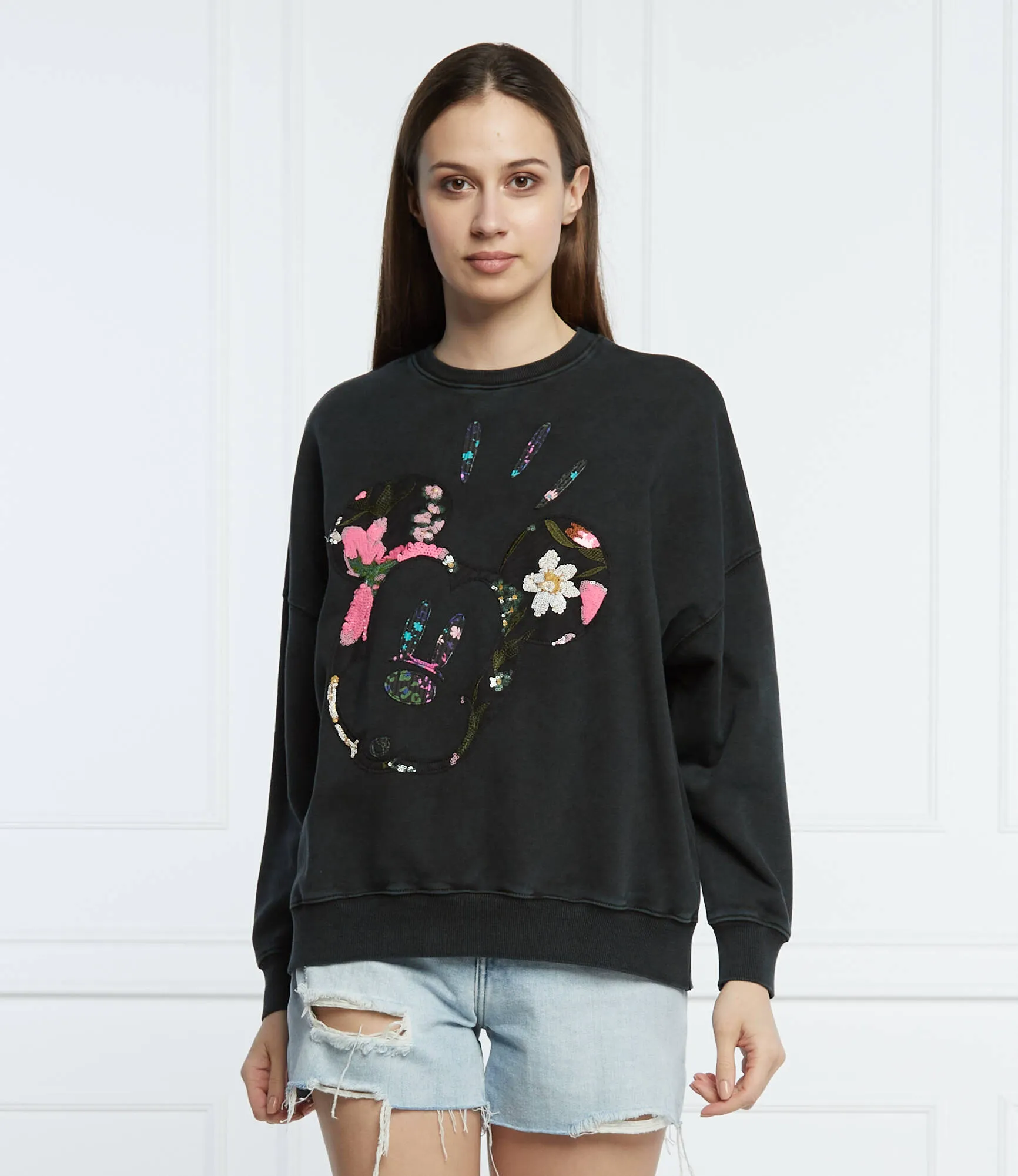 Desigual Damen Sweatshirt „Mickey Patch Flower“ - Schwarz 22SWSK28 GR. L