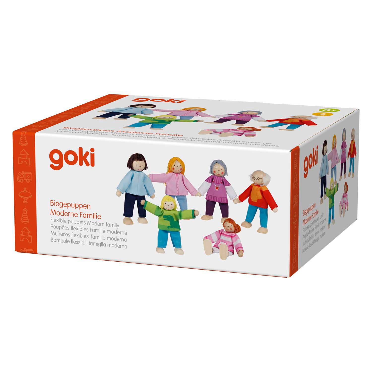 goki Biegepuppen „Moderne Familie“ - 6-teilig, 9-11 cm, Holz & Textil, ab 3 Jahren Person, Baby