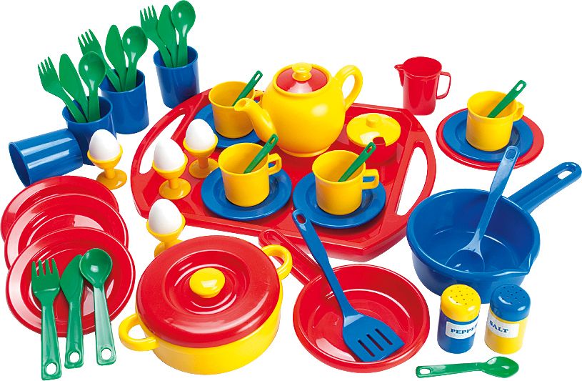 Geschirrset, 57-teilig, aus, Kunststoff, auf, Tablett, Kinderspielzeug, Pokal, Plastik, Besteck, Löffel, Gabel, Pokal, Plastik, Besteck, Löffel, Gabel, Pokal, Plastik, Besteck, Löffel, Gabel
