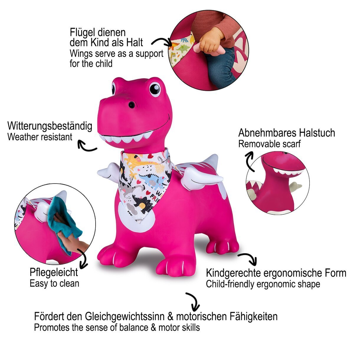 JAMARA Hüpftier Dino mit Flügel HoppyDoo pink mit Pumpe ab 12 Monaten