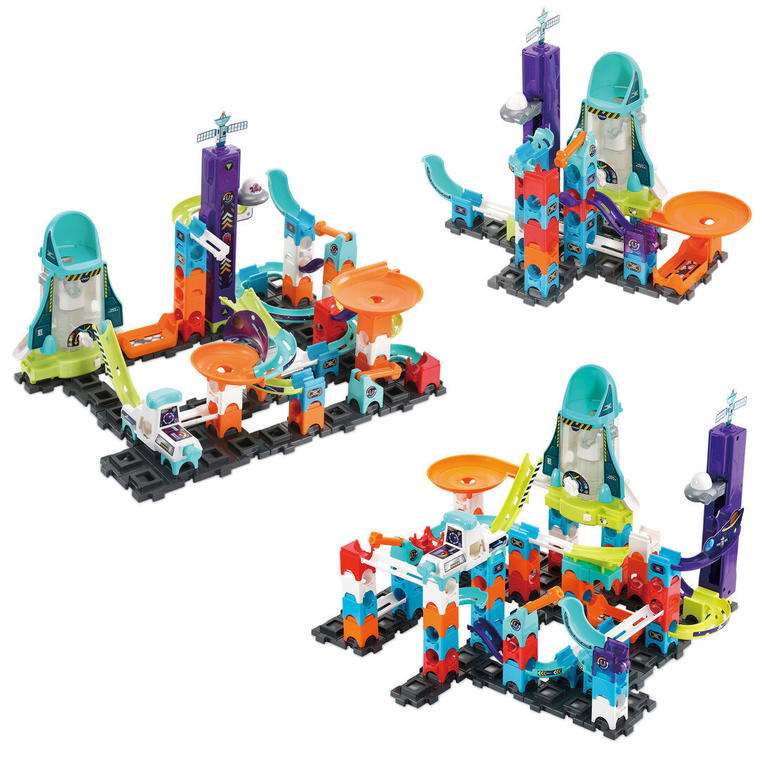 VTech Marble Rush Space Magnetic Set XL300 E magnetische Kugelbahn ab 4 Jahren VTech Marble Rush Space Magnetic Set XL300 E aus Kunststoff 119 Teile, inkl. elektronischem Modul, 5 MarBalls 5 magnetischer Kugeln, U-Kurve, UFO-Aufzug, magnetischer Pendel, fördert Motorik & räumliches Denken, ab 4 J., Spielzeug, Spielbereich, Draußen