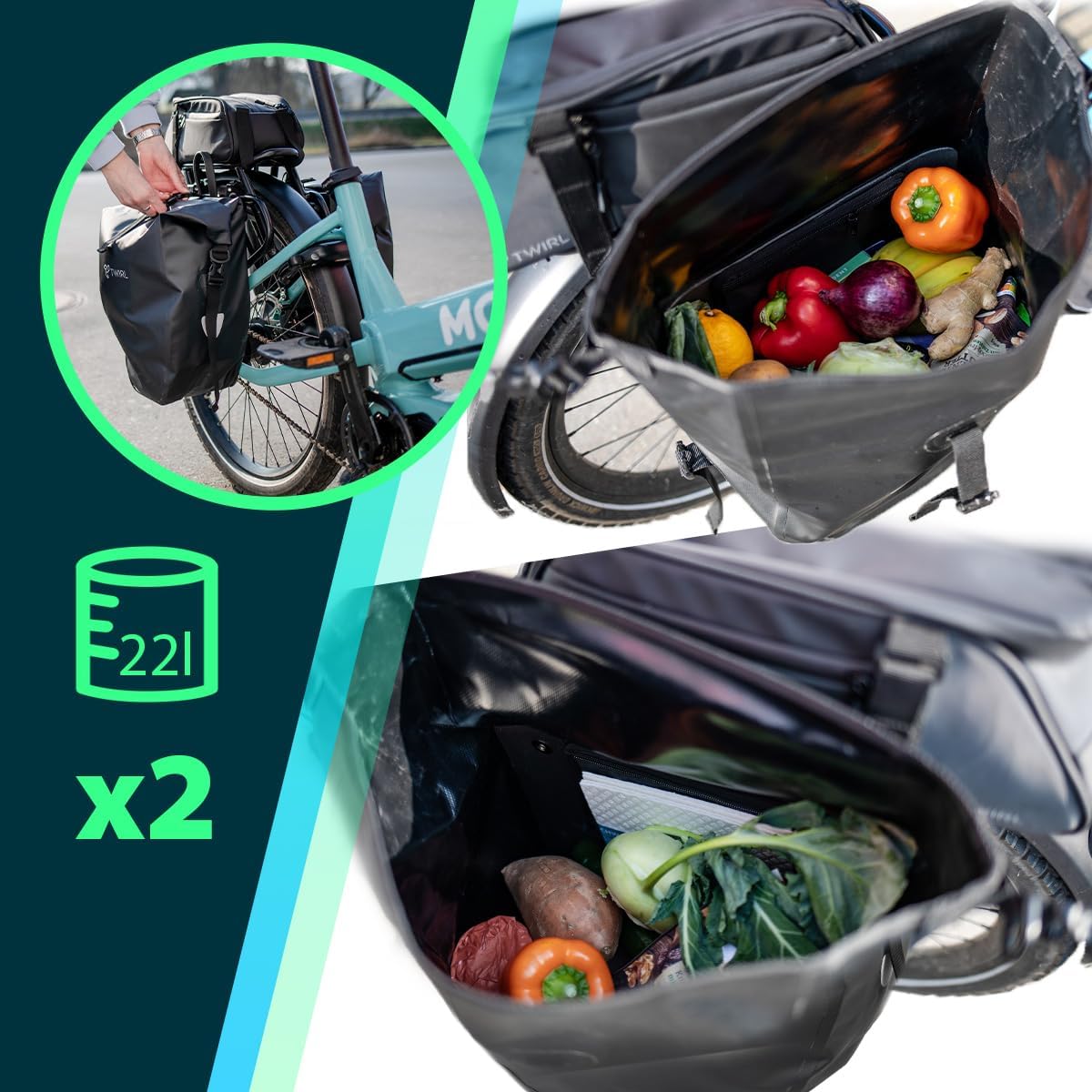 TWIRL 123201 – Gepäckträgertasche CARRY D 2 × 22 L Schwarz TWIRL 123201 – Gepäckträgertasche CARRY D 2 × 22 L Schwarz