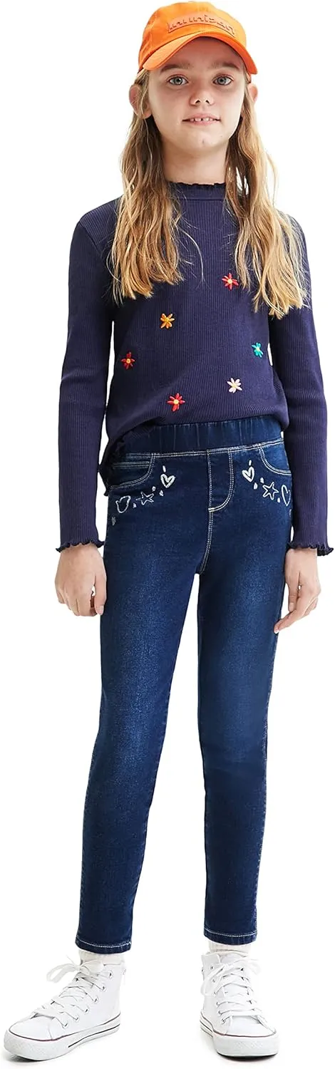 Desigual Mädchen Jeggings - Dunkelblau mit Herz-Stickerei 22WGKD015008/13