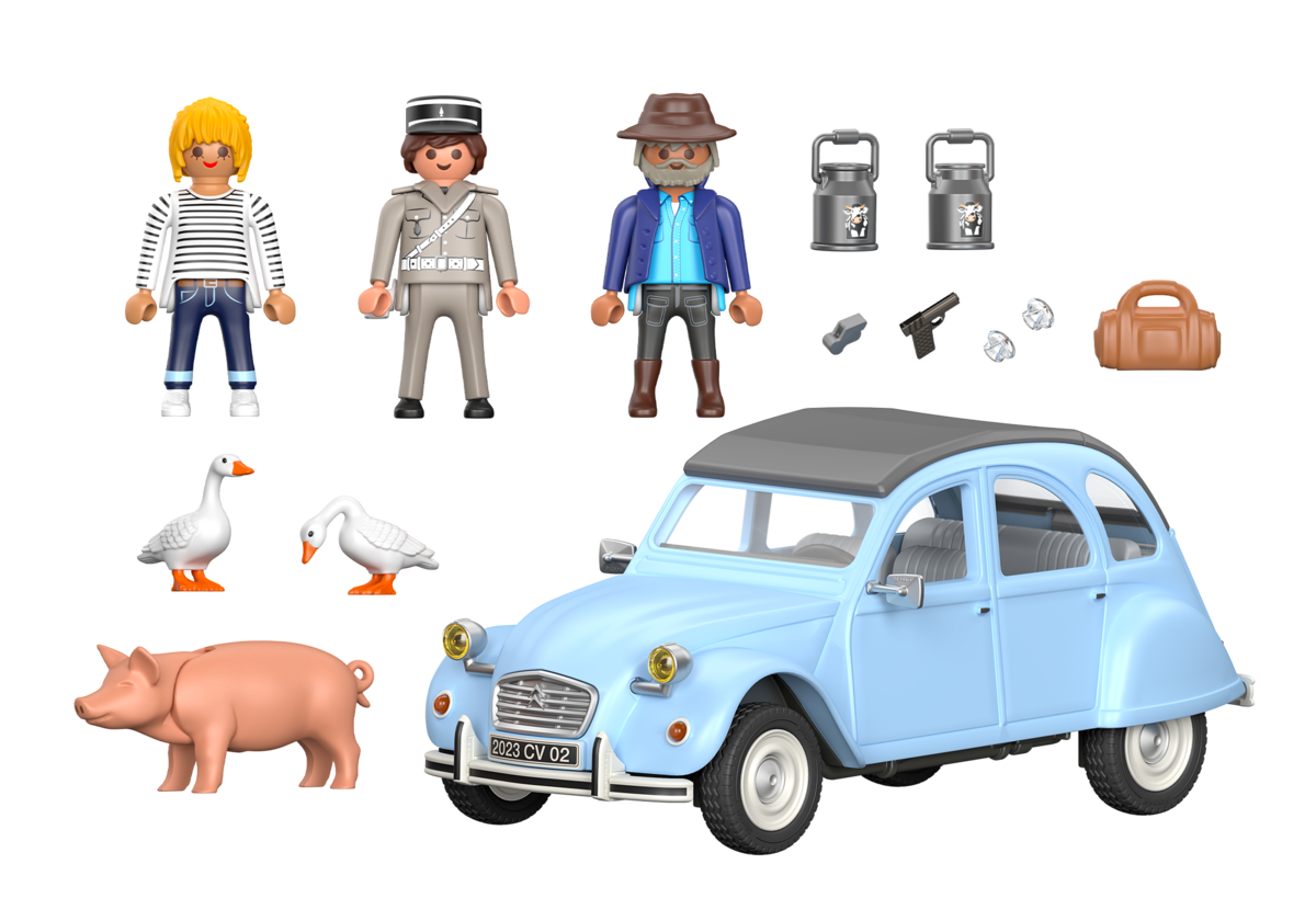 PLAYMOBIL 70640 Citroën 2CV Auto, Person, Schwein, Rad, Vogel