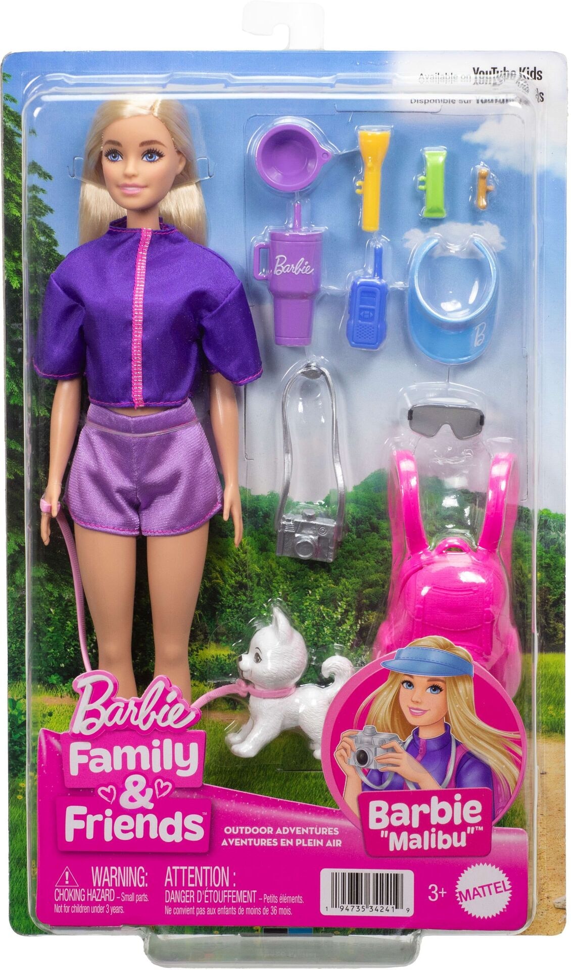 Puppe - Mattel - Barbie Outdoor-Abenteuer Modepuppe Malibu mit mehr als 10 Zubehörteilen zum Thema Camping, darunter ein