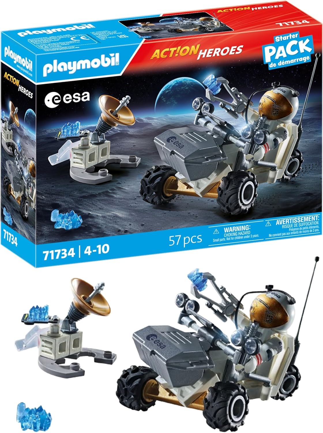 PLAYMOBIL 71734 Action Heroes: ESA Weltraummission mit Astronaut und Mondfahrzeug Spielzeug, Maschine, Rad