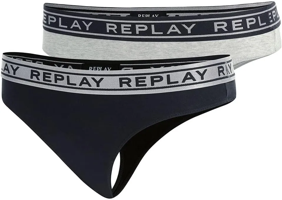 REPLAY Damen String I101306BS – Schwarz/Silber, 2er Pack Cotton-Mix REPLAY Damen String I101306BS – Schwarz/Silber, 2er Pack Cotton-Mix