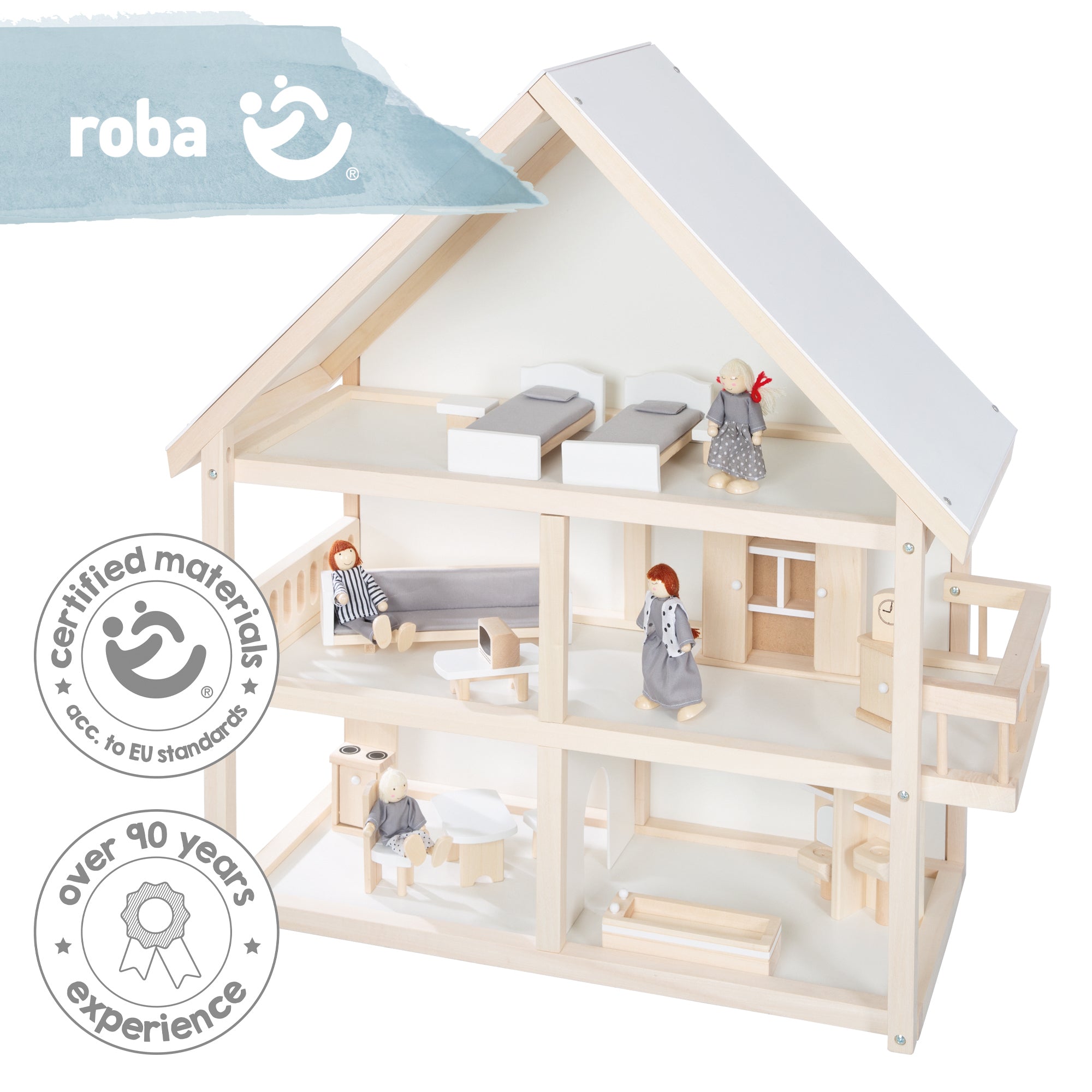 Roba 9457BC Puppenhaus Weiß und Natur – Puppenmöbel & Häuser - Bild 11 Roba 9457BC Puppenhaus Weiß und Natur – Puppenmöbel & Häuser - Produktbild 11