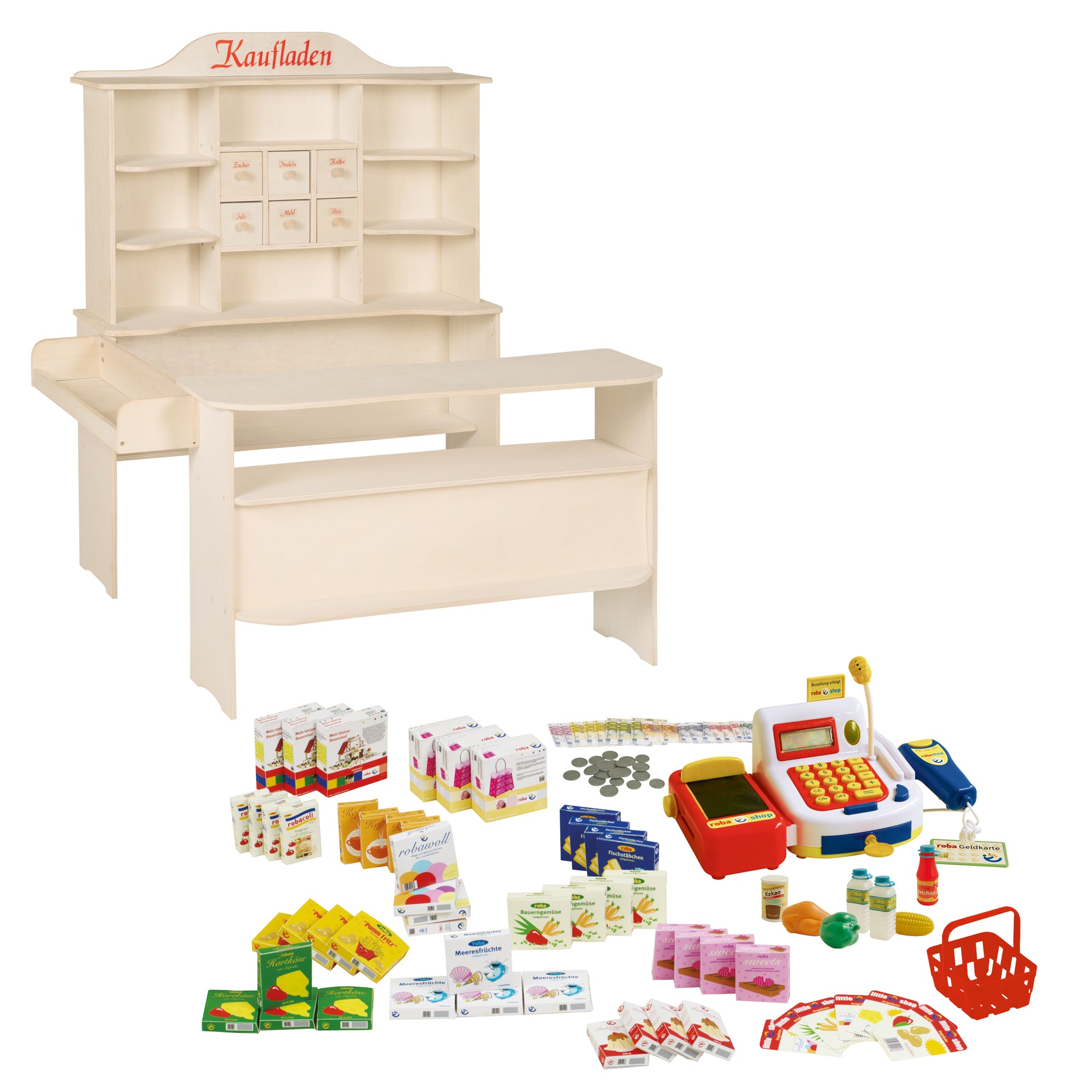 Roba 9286ZU Kaufland Holz natur + Zubehör natur lackiert – Rollenspiel - Bild 1 Roba 9286ZU Kaufland Holz natur + Zubehör natur lackiert – Rollenspiel - natur lackiert - Rollenspiel - Produktbild 1