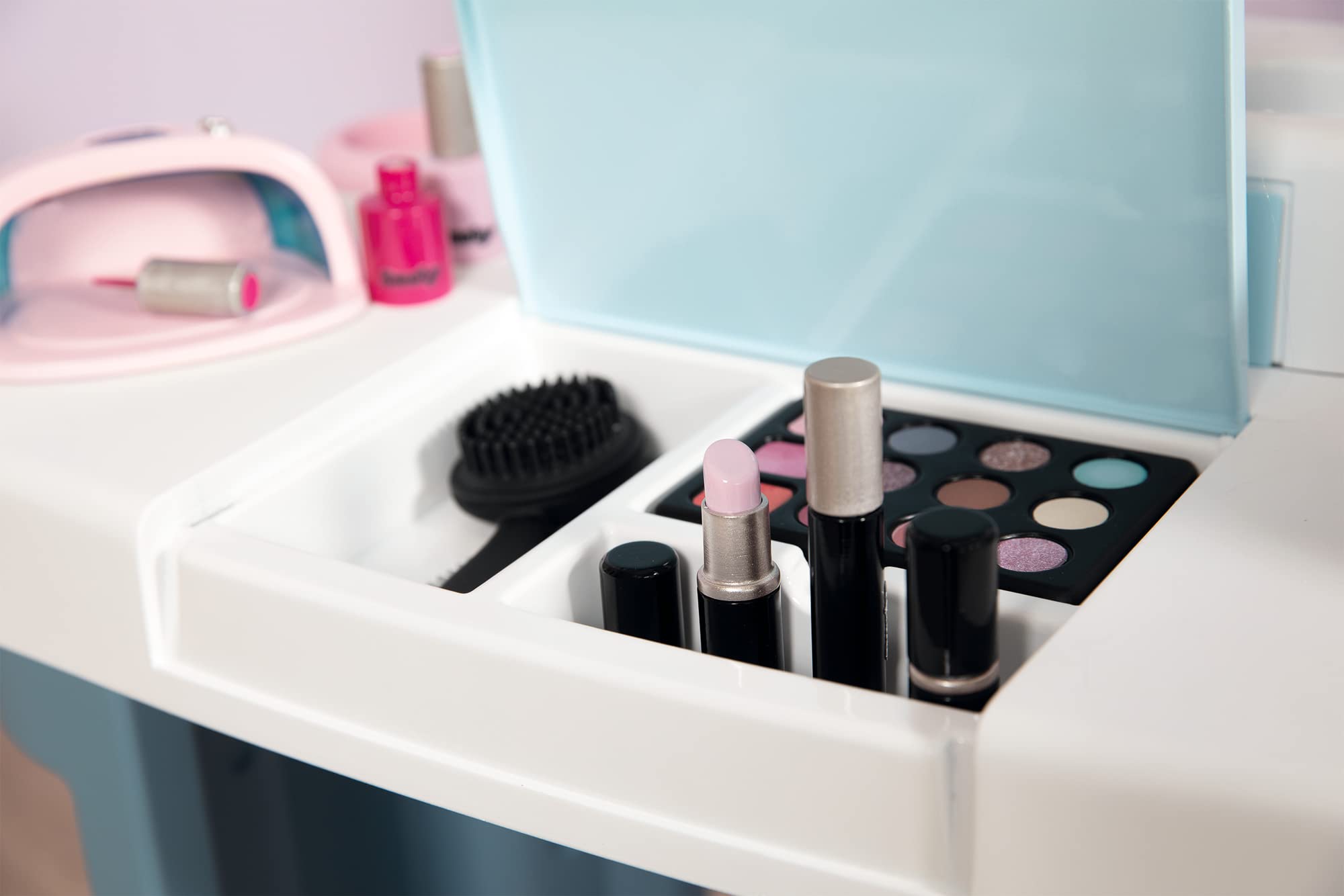 Smoby My Beauty Center Spielset: Friseur-, Make-up- und Verkaufsstation mit 32 Zubehörteilen Fen, UV-Lampe, Kosmetik, Kasse, ab 3 Jahren, Kosmetik, Lippenstift