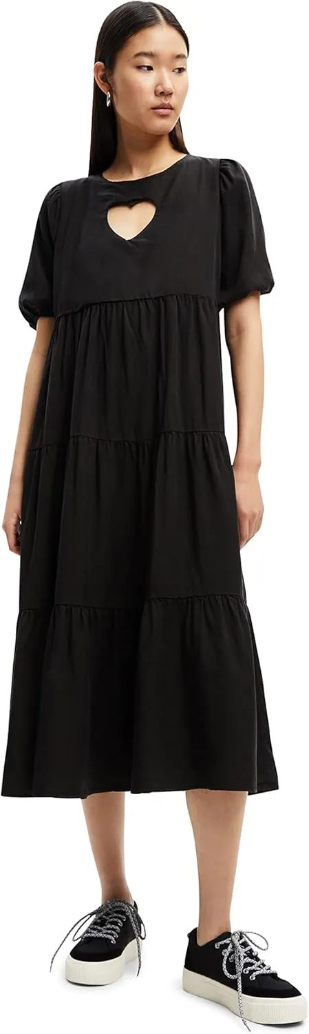 Desigual Damen Kleid 22WWVW302000– Schwarzes Kleid mit -Ausschnitt Herz GR. S