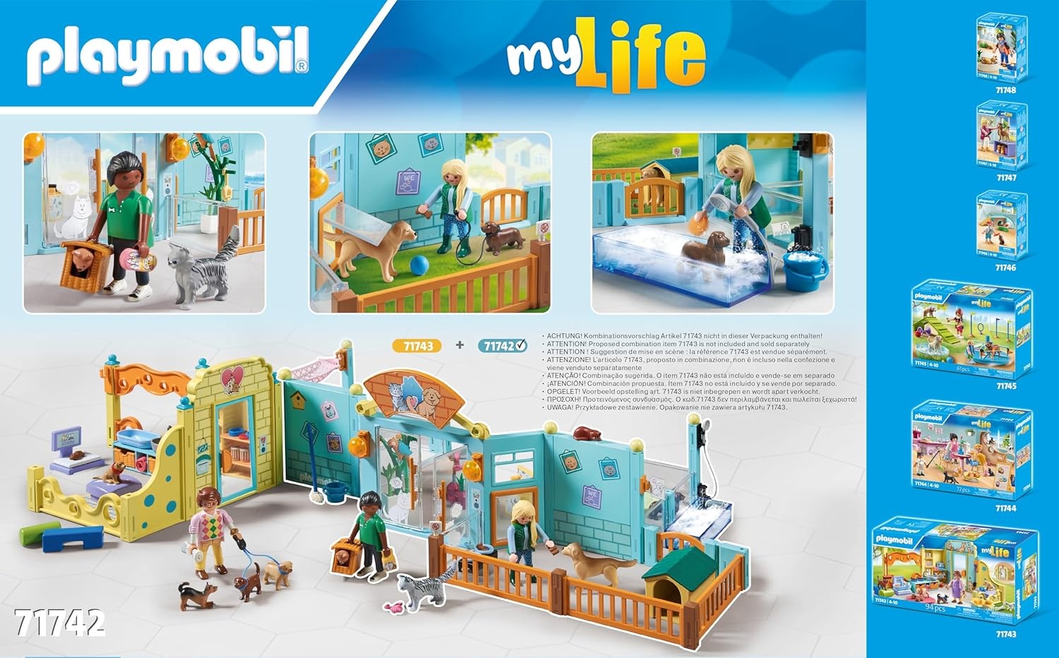 PLAYMOBIL 71742 My Life: Tierhotel mit Hunden, Katzen und Papagei Spielbereich, Drinnen, Person