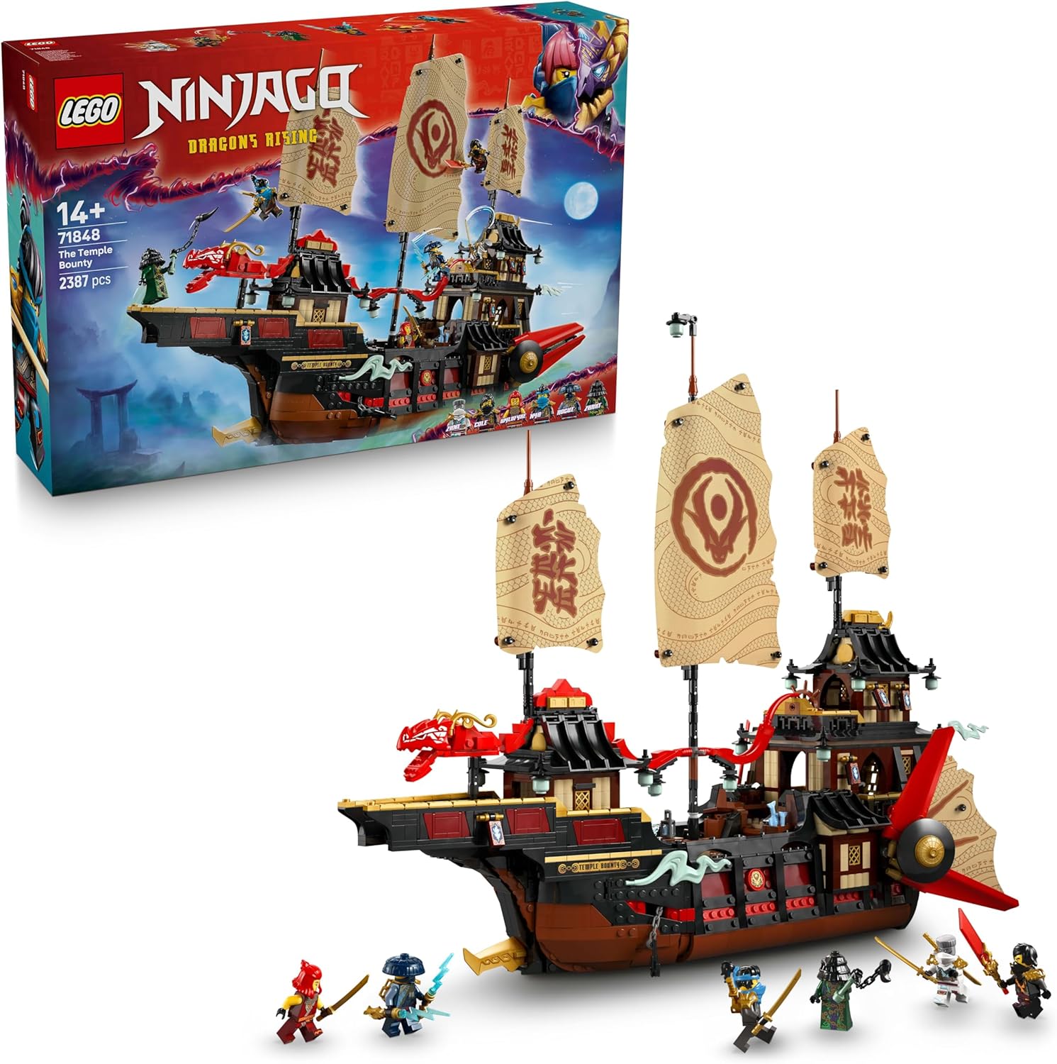 LEGO® NINJAGO® 71848 Der Tempel Flugsegler LEGO® NINJAGO® 71848 Der Tempel Flugsegler – Verpackung, Zubehör und Details sichtbar