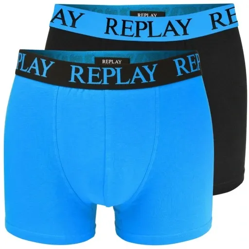REPLAY Herren Boxershorts I101143BB - Blau/Schwarz, 2er Pack mit Logo-Bund GR. L REPLAY Herren Boxershorts I101143BB - Blau/Schwarz, 2er Pack mit Logo-Bund GR. L