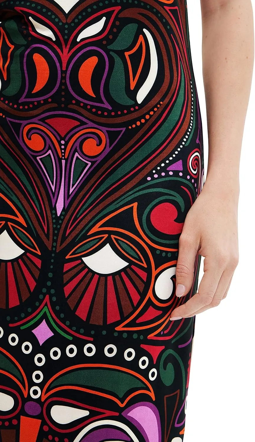 Desigual Damen Kleid - Buntes Midikleid mit Trägern und Retro-Muster 22WWVK232000 GR. L Desigual Damen Kleid - Buntes Midikleid mit Trägern und Retro-Muster 22WWVK232000 GR. L