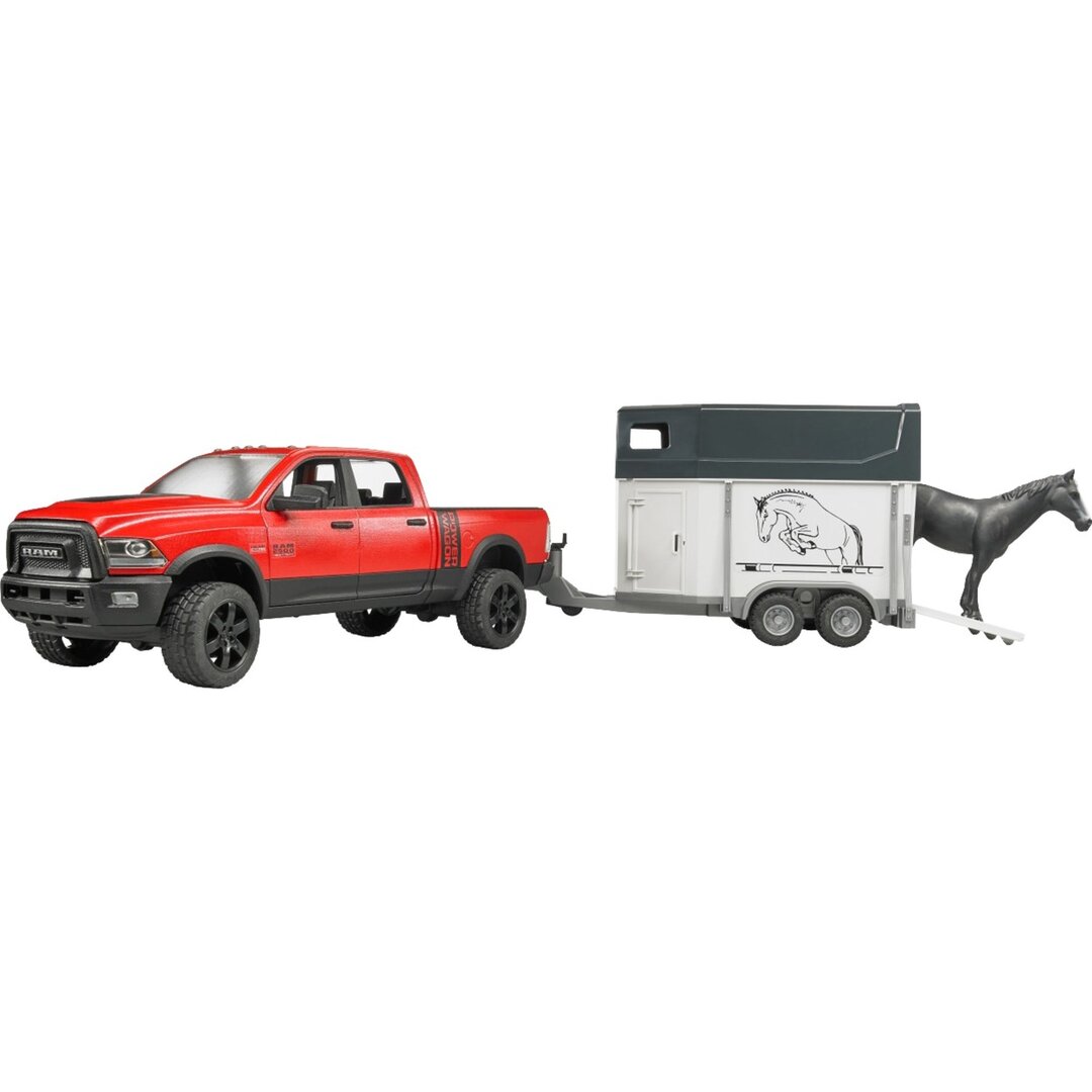 Bruder 02501 RAM 2500 Power Wagon mit Pferdeanhänger und 1 Pferd Kleintransporter, Fahrzeug, Maschine, Rad, Pferd