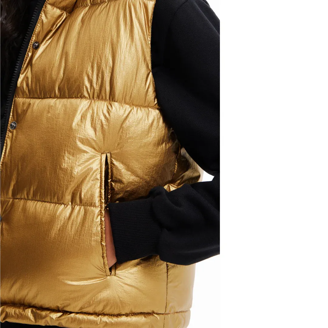 Desigual Damen Weste - Gold, Kurz-Steppweste mit Kunstfellkragen 22WWEW268033 GR. L