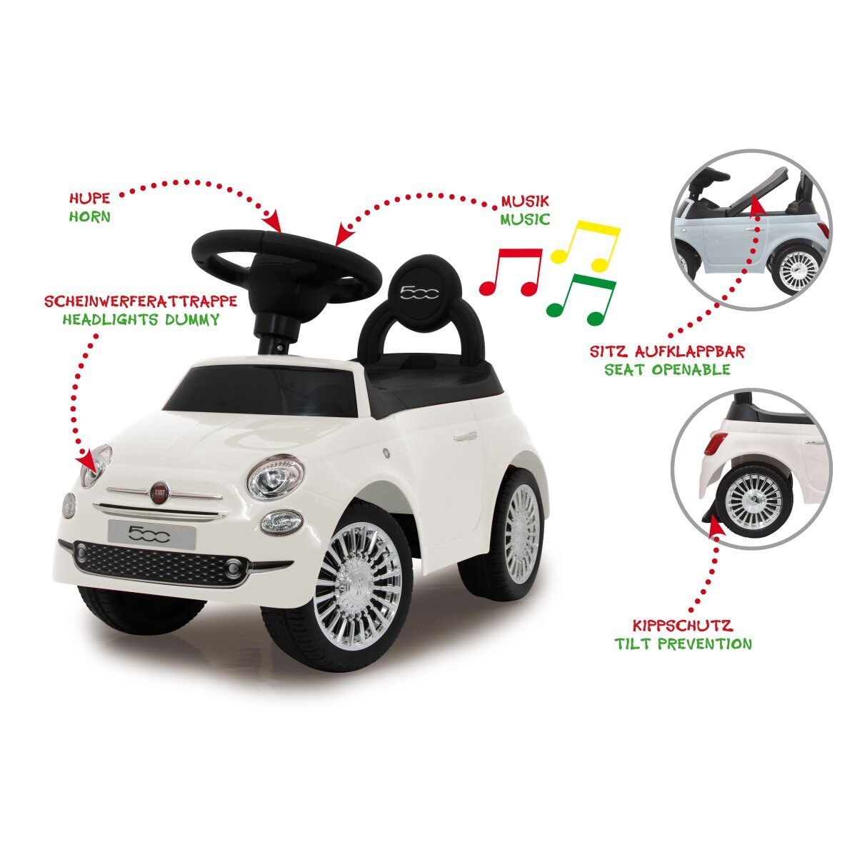 JAMARA Rutscher Fiat 500 weiss 2in1 ab 12 Monaten