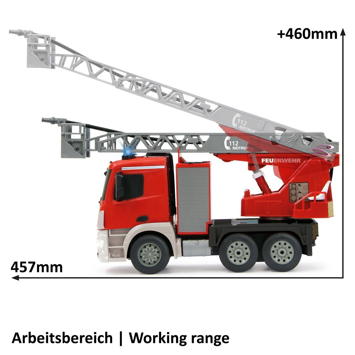 JAMARA Feuerwehr Drehleiter Mercedes-Benz Antos 1:20 2,4GHz mit Spritzfunktion ab 6 Jahren JAMARA Feuerwehr Drehleiter Mercedes-Benz Antos 1:20 2,4GHz mit Spritzfunktion ab 6 Jahren