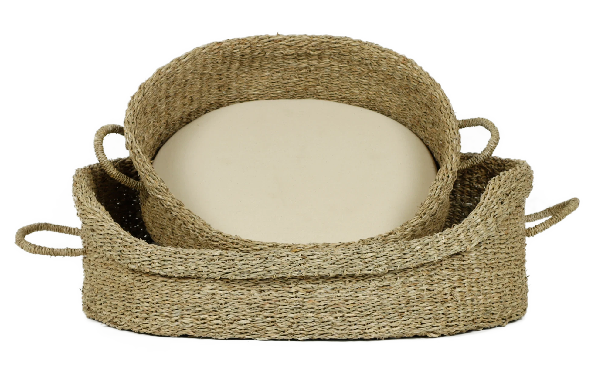 Rohrschneider RS 22360 Tierkorb Seegras mit Henkel – Korb mit herausnehmbarem Kissen GR.2