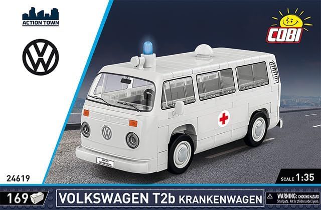 COBI, Volkswagen, T2b, Krankenwagen, Legendäres, Rettungsfahrzeug, im, Maßstab, 1:35, 24619, Verpackung, Zubehör, und, Details, sichtbar