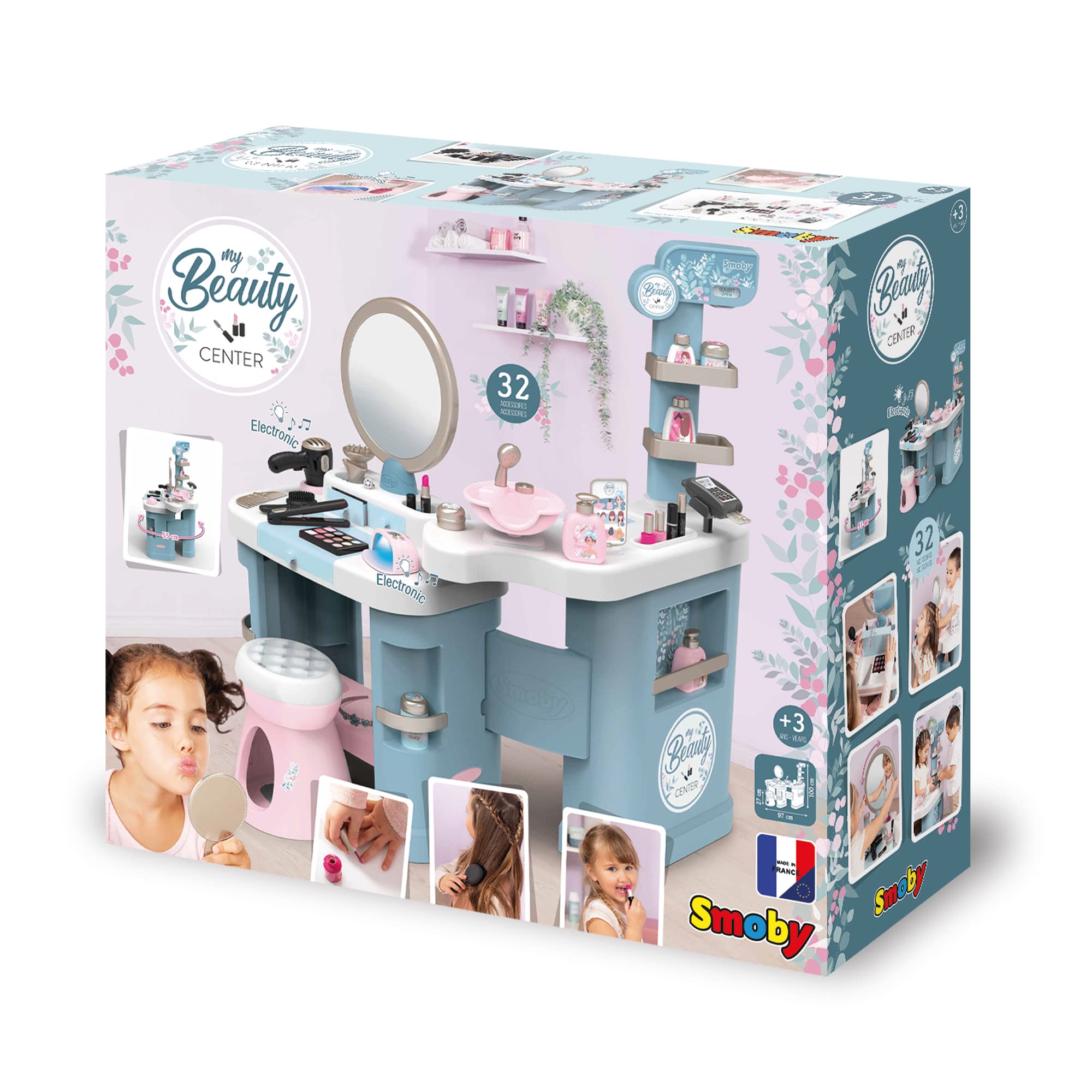 Smoby My Beauty Center Spielset: Friseur-, Make-up- und Verkaufsstation mit 32 Zubehörteilen Fen, UV-Lampe, Kosmetik, Kasse, ab 3 Jahren, Person, Tabelle, Kind, Weiblich, Mädchen