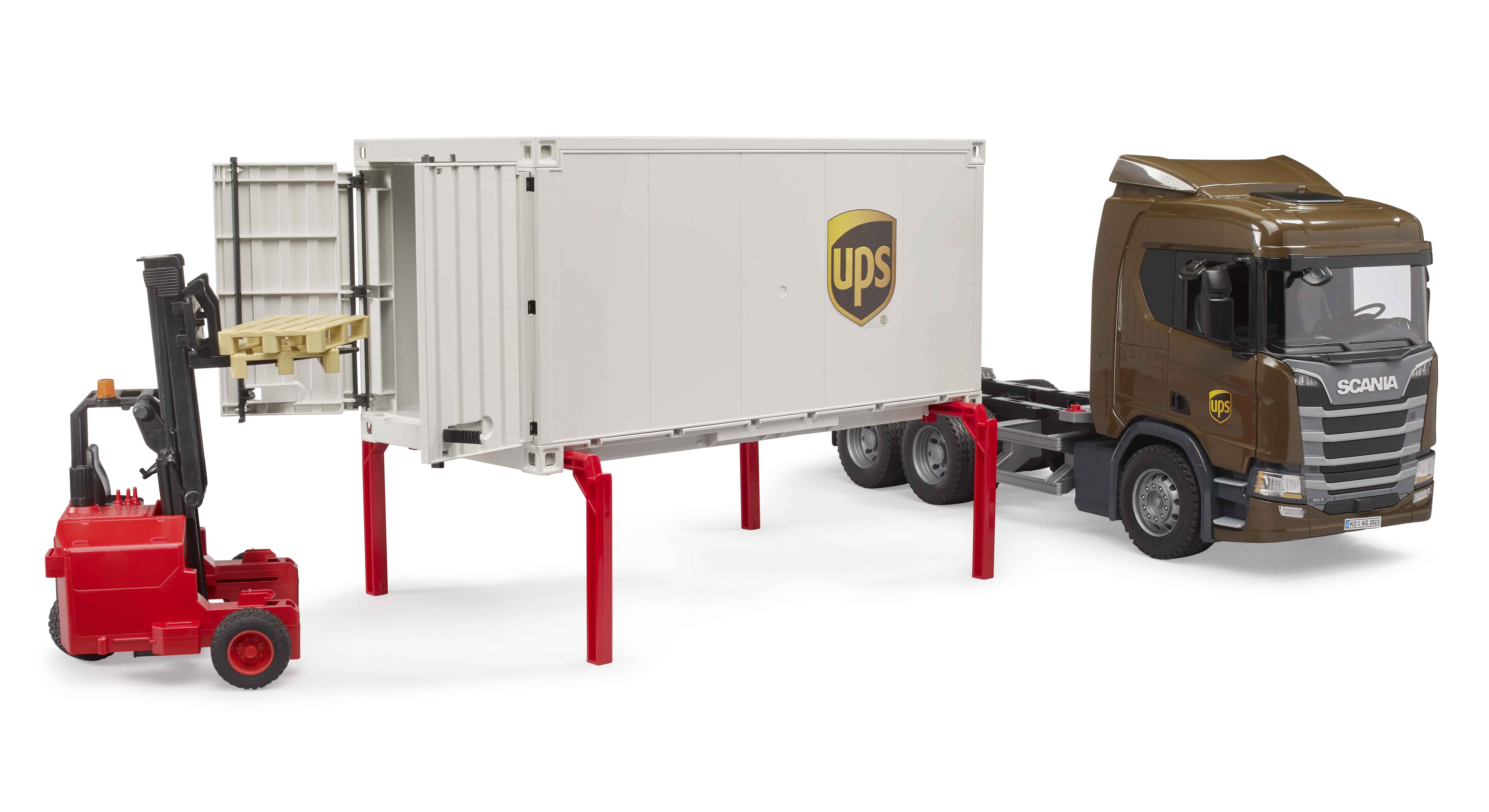 BRUDER 03582 - Scania Super 560R UPS Logistik-LKW mit Mitnahmestapler - Bild 5 BRUDER 03582 - Scania Super 560R UPS Logistik-LKW mit Mitnahmestapler - Bild 5