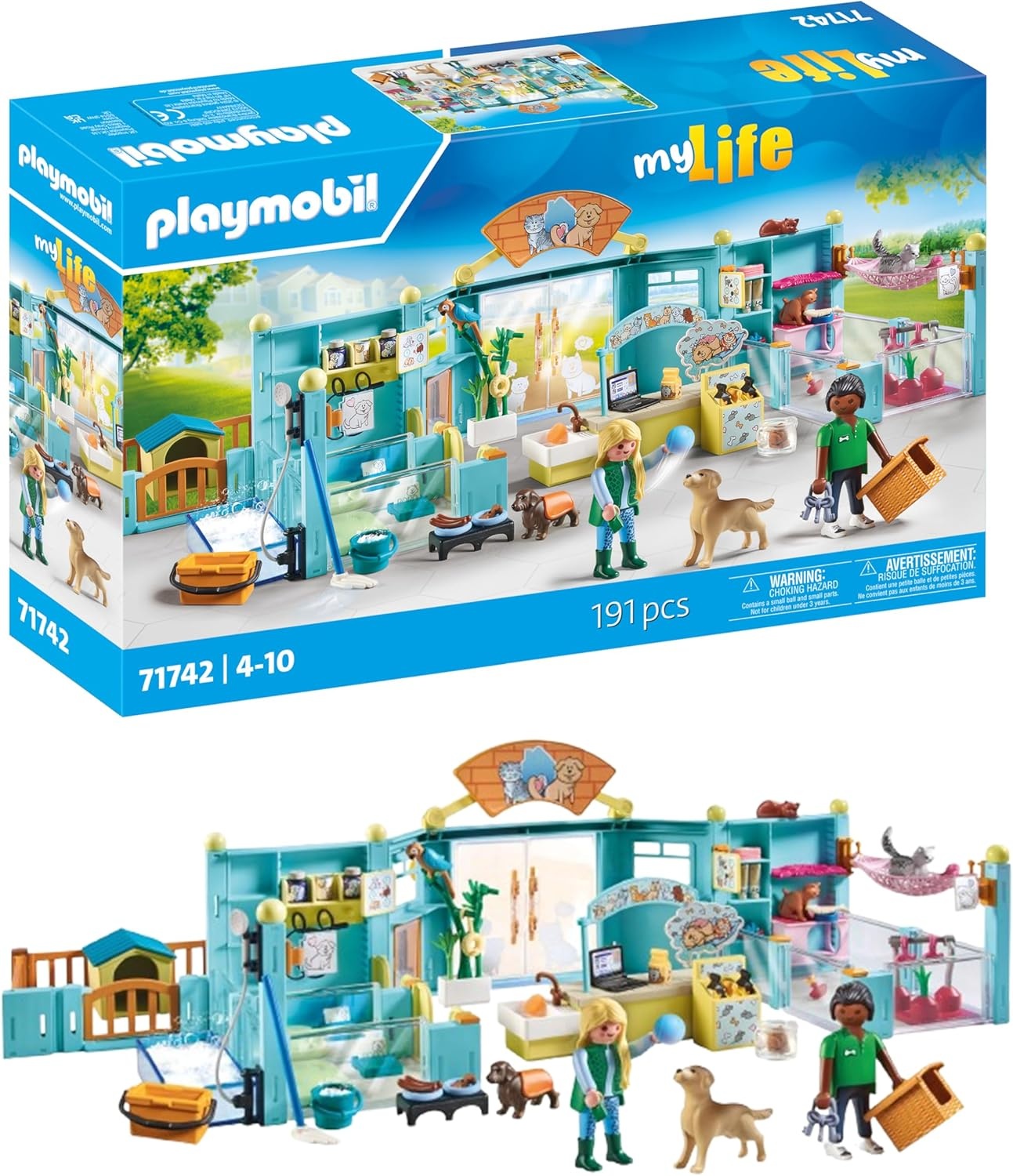 PLAYMOBIL 71742 My Life: Tierhotel mit Hunden, Katzen und Papagei Spielbereich, Kind, Weiblich, Mädchen, Person