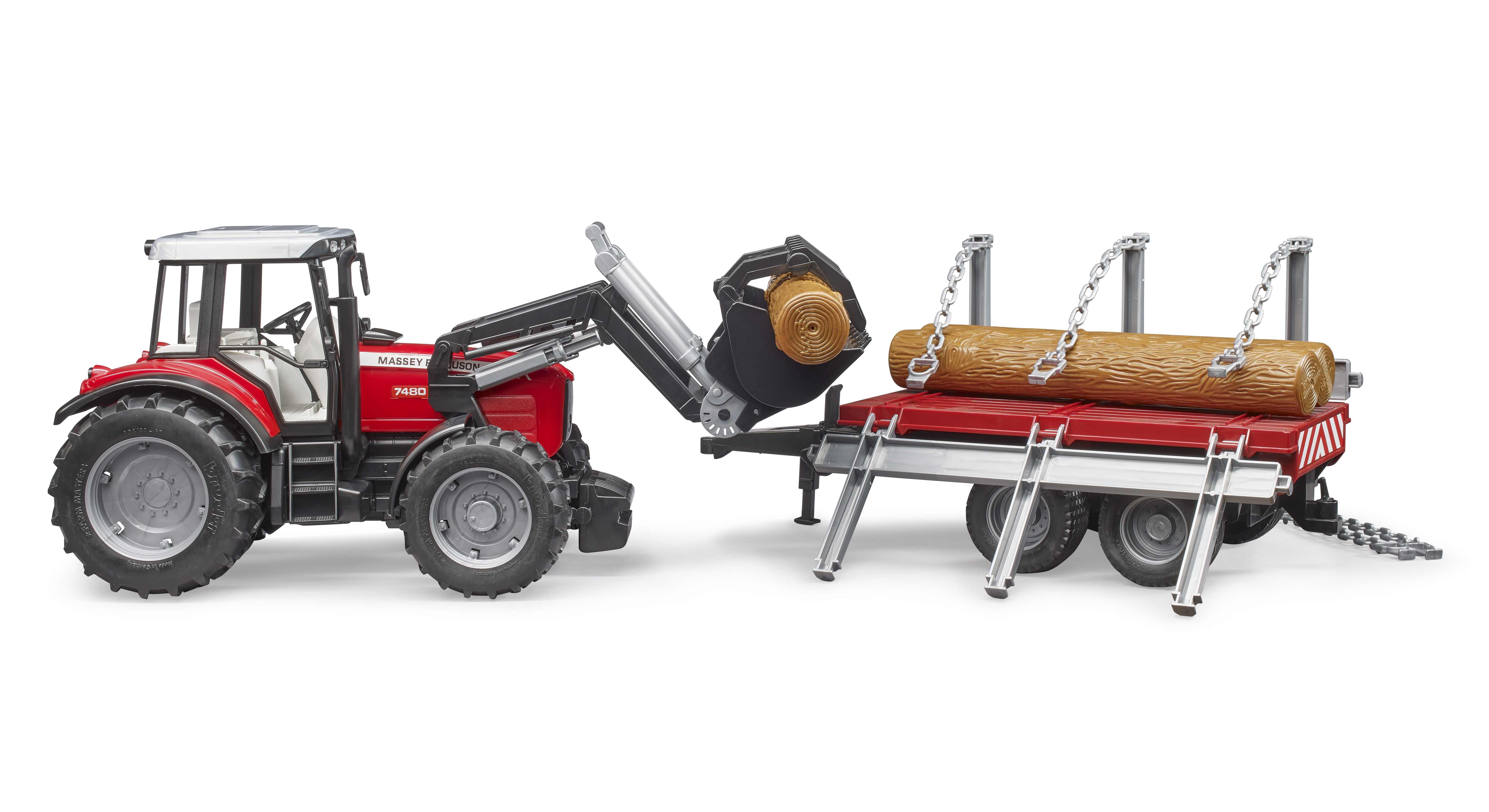 BRUDER 02046 - Massey Ferguson 7480 mit Frontlader, Holztransportanhänger und 3 Baumstämmen - Bild 7 BRUDER 02046 - Massey Ferguson 7480 mit Frontlader, Holztransportanhänger und 3 Baumstämmen - Bild 7