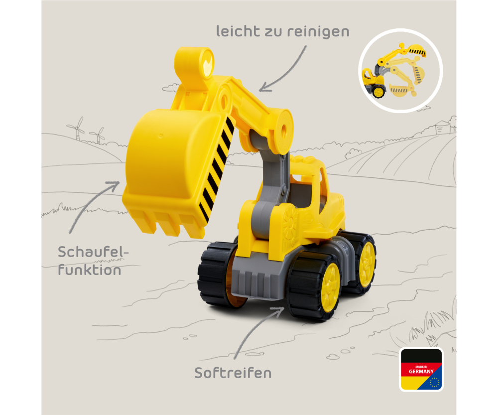 BIG Power Worker Classic Bagger - Realistisches Baufahrzeug für Kinder ab 2 Jahren