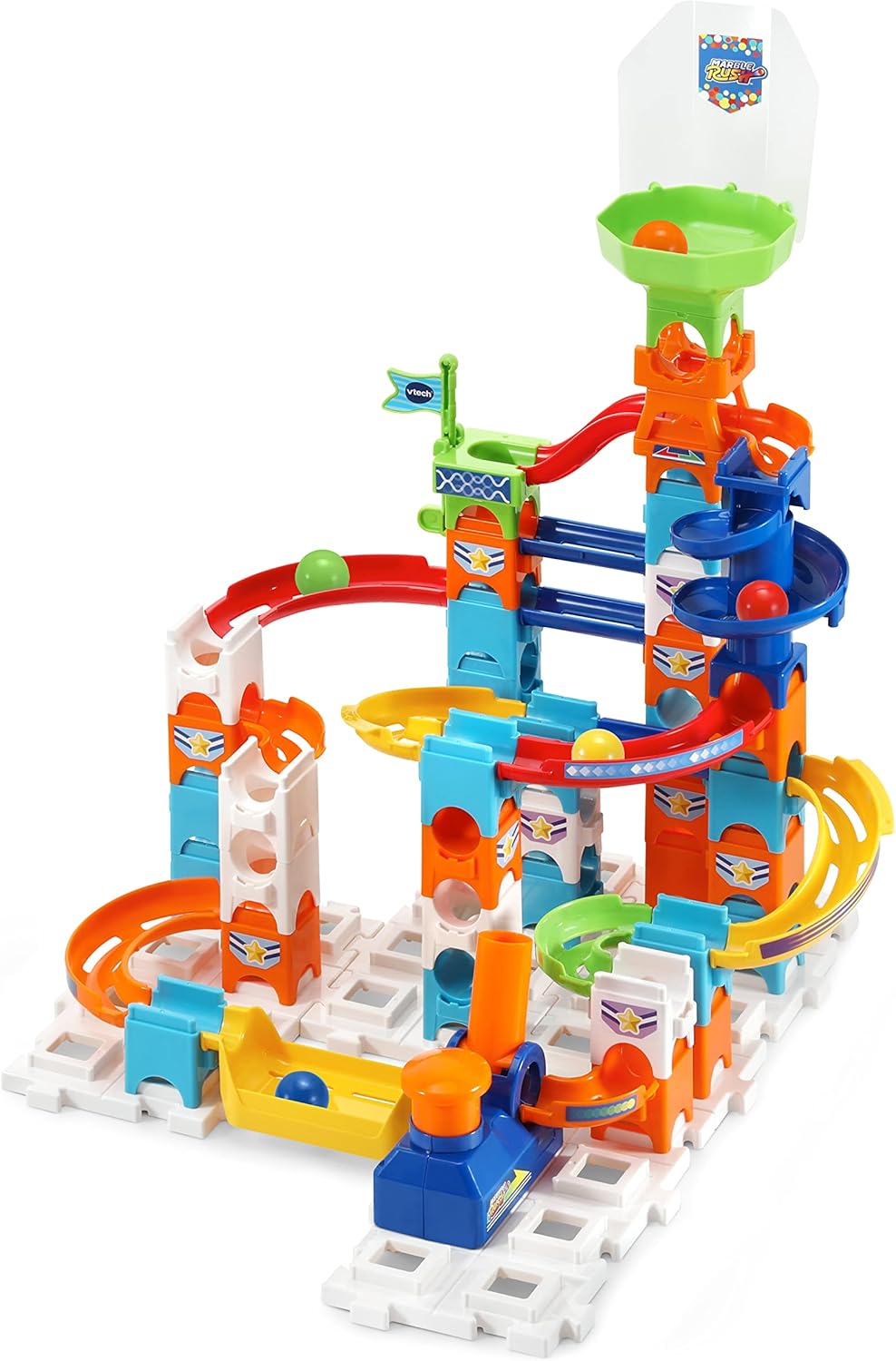 VTech Marble Rush Rocket Set M100 E, interaktive Kugelbahn ab 4 Jahren VTech Marble Rush Rocket Set M100 E aus Kunststoff mit 78 Teilen, inklusive 10 MarBalls, Licht- & Soundmodul, Rakete, Launcher, kompatibel, ab 4 J., Spielzeug