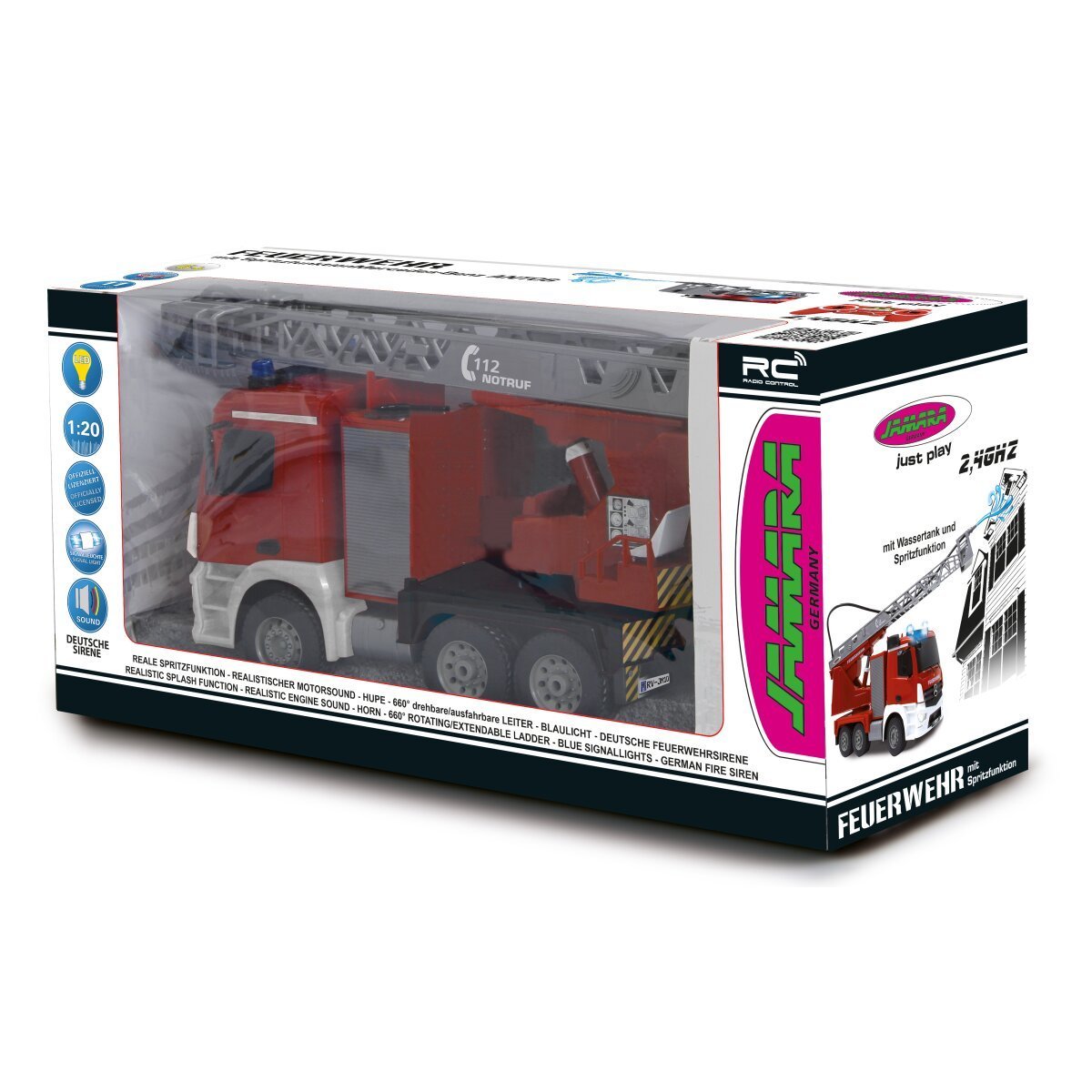 JAMARA Feuerwehr Drehleiter Mercedes-Benz Antos 1:20 2,4GHz mit Spritzfunktion ab 6 Jahren
