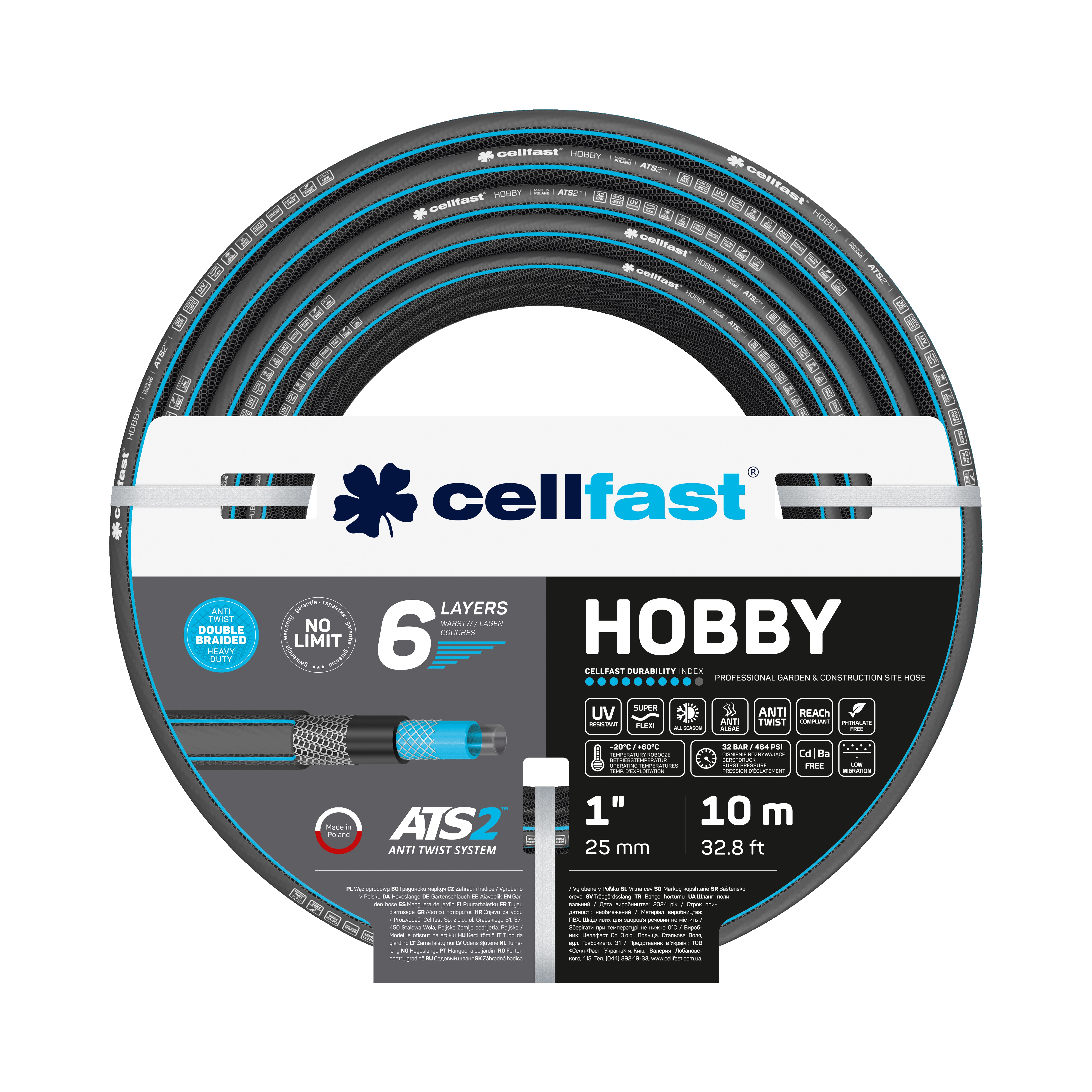 Cellfast 6-lagiger Gartenschlauch HOBBY ATS2 ™ 1" 10 m