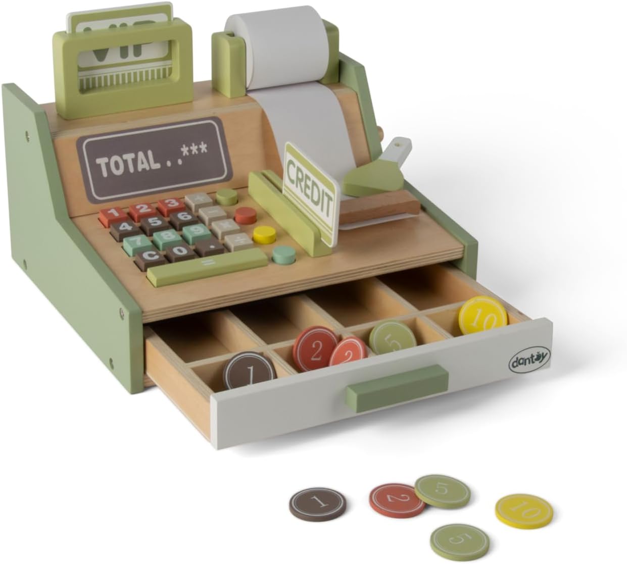 Dantoy, 4770, KaufladenkasseHolz-Kassenset, in, Geschenkbox,, 17-teilig Dantoy 4770 KaufladenkasseHolz-Kassenset in Geschenkbox, 17-teilig