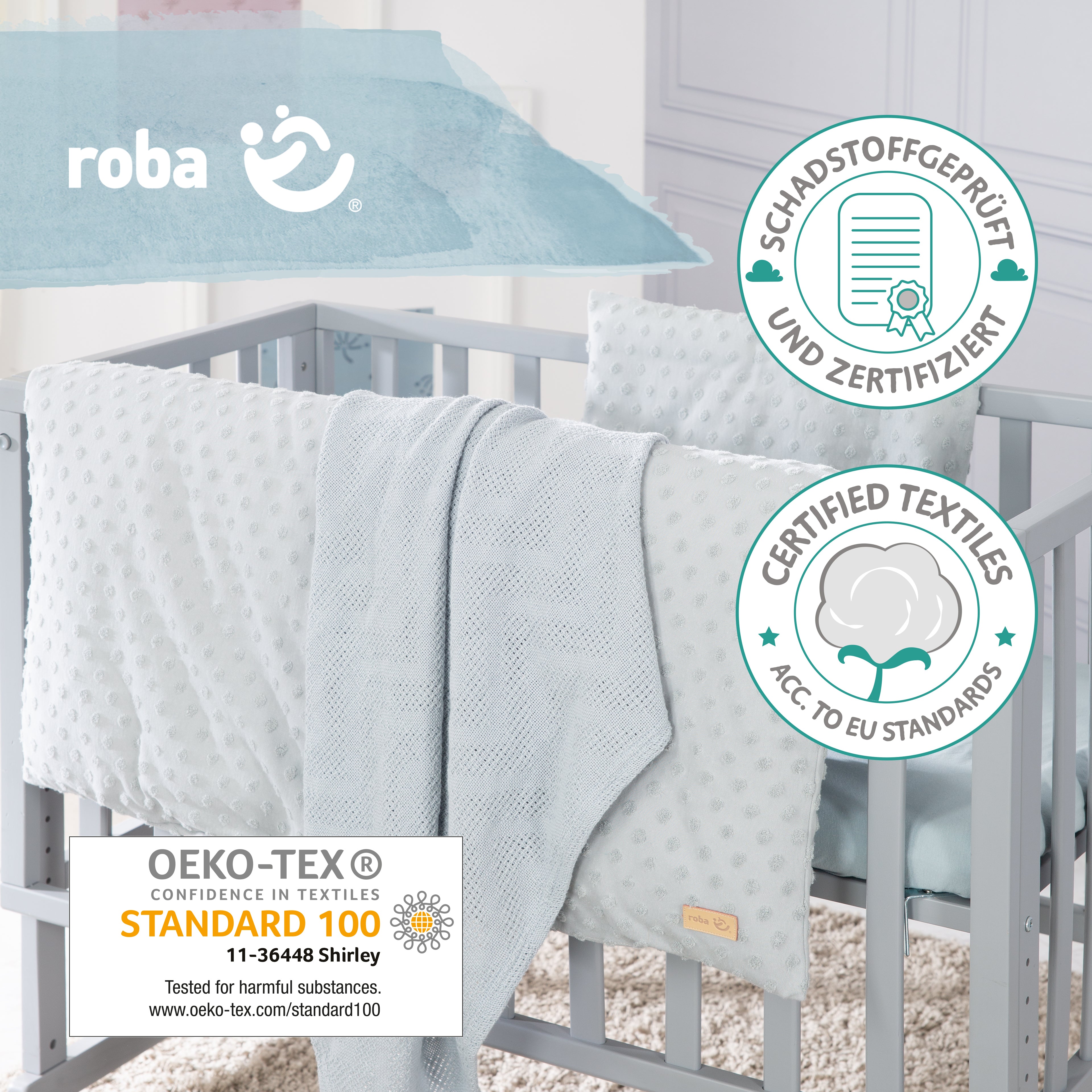 Roba 228S04T3 Geschenkset BIO-Jersey Schlafen kl türki hell blau – Heim Textilien - Bild 3 Roba 228S04T3 Geschenkset BIO-Jersey Schlafen kl türki hell blau – Heim Textilien - Produktbild 3