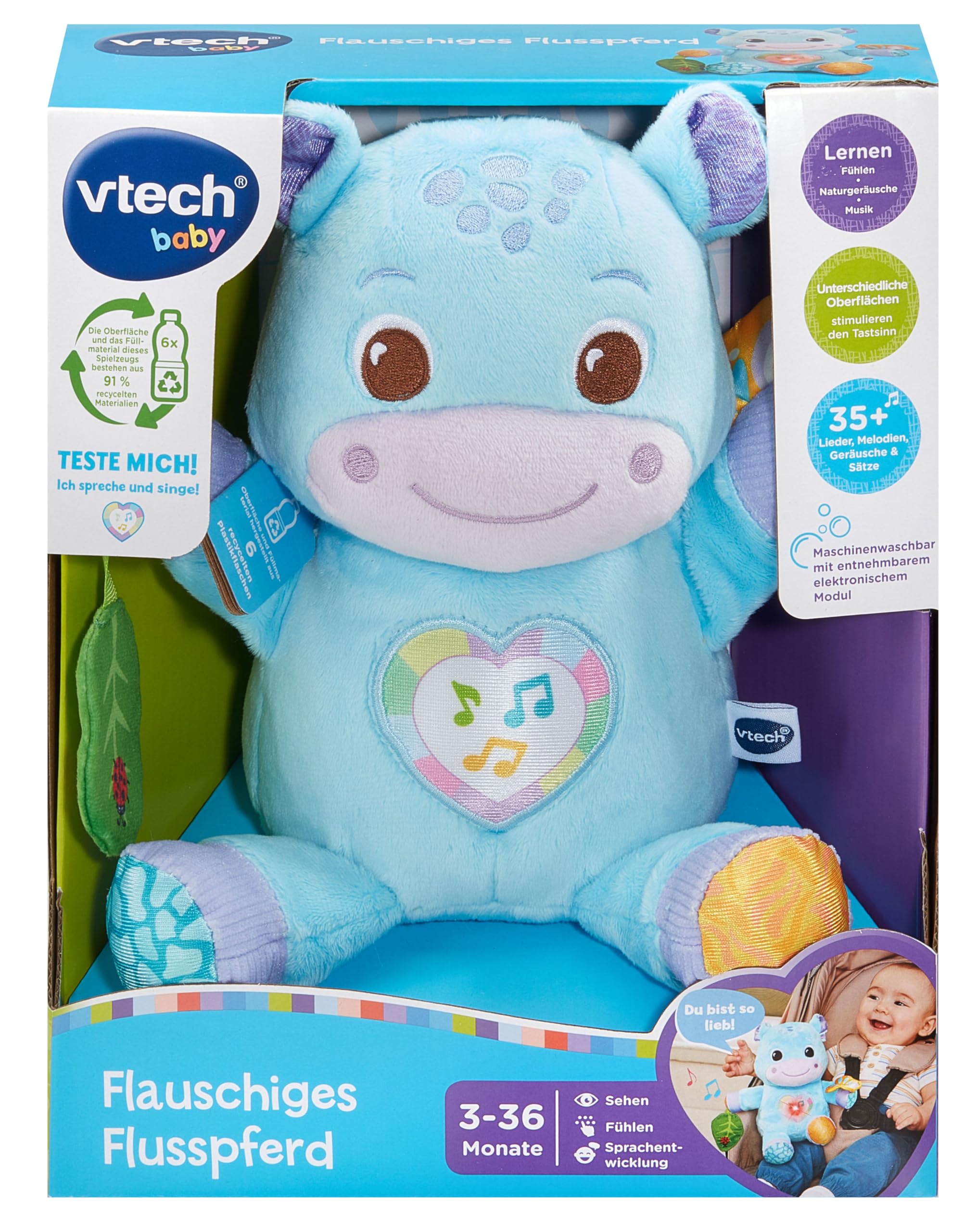 VTech Baby - Flauschiges Flusspferd 80577704 Plüsch, Spielzeug, Baby, Person