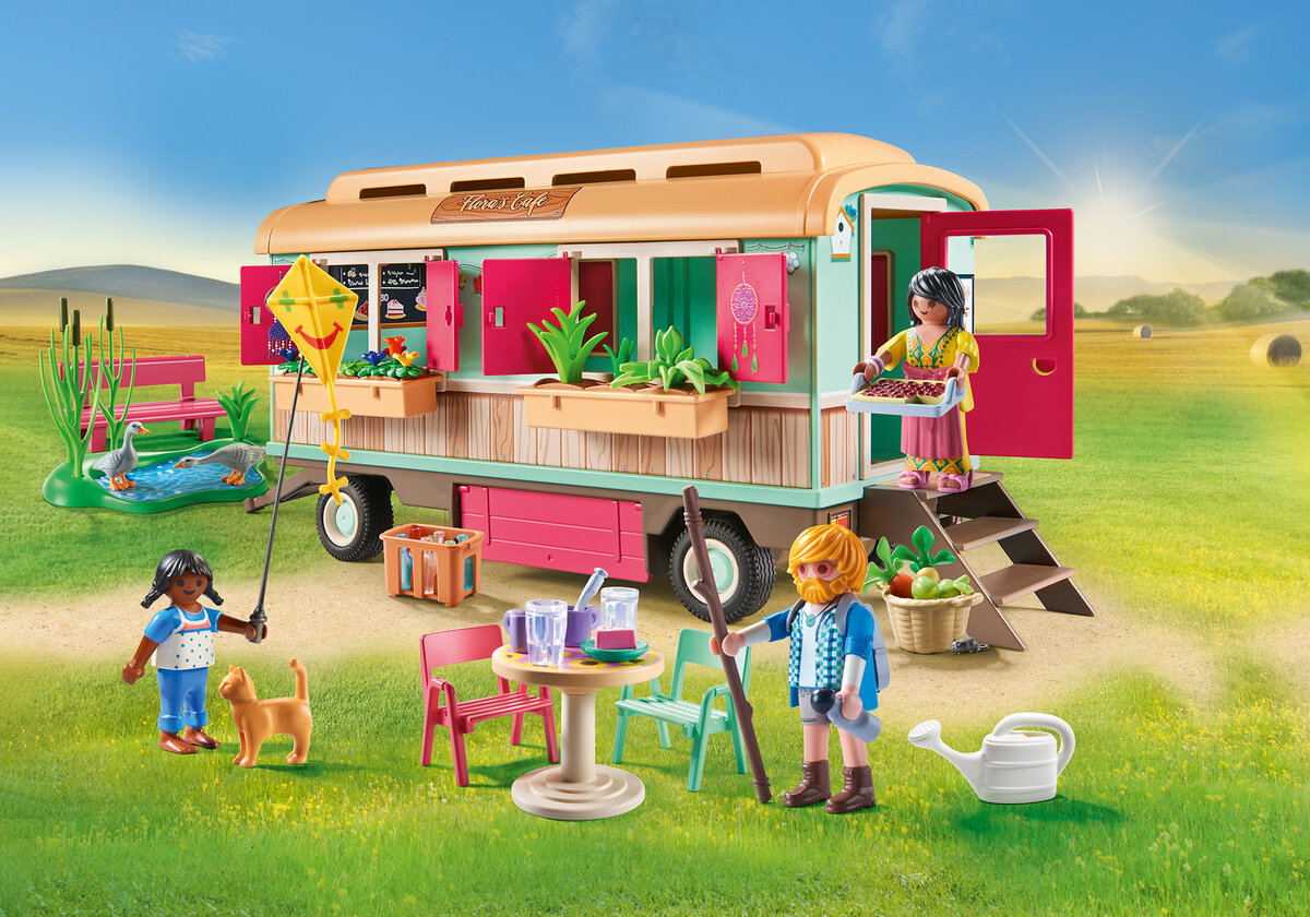 PLAYMOBIL 71441 Gemütliches Bauwagencafé Gras, Stuhl, Person, Draußen, Kind