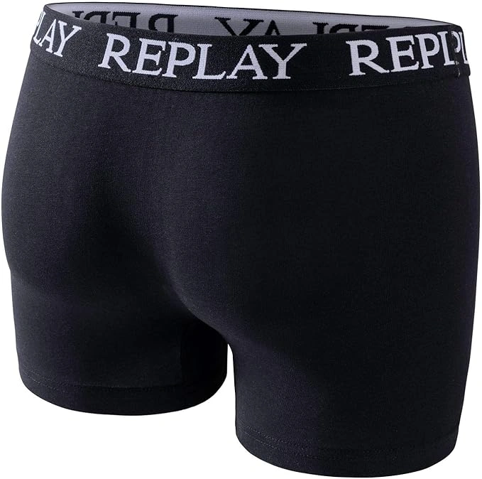 REPLAY Herren Boxershorts I101005BB - Blau/Schwarz, 2er Pack Cotton-Stretch GR. L