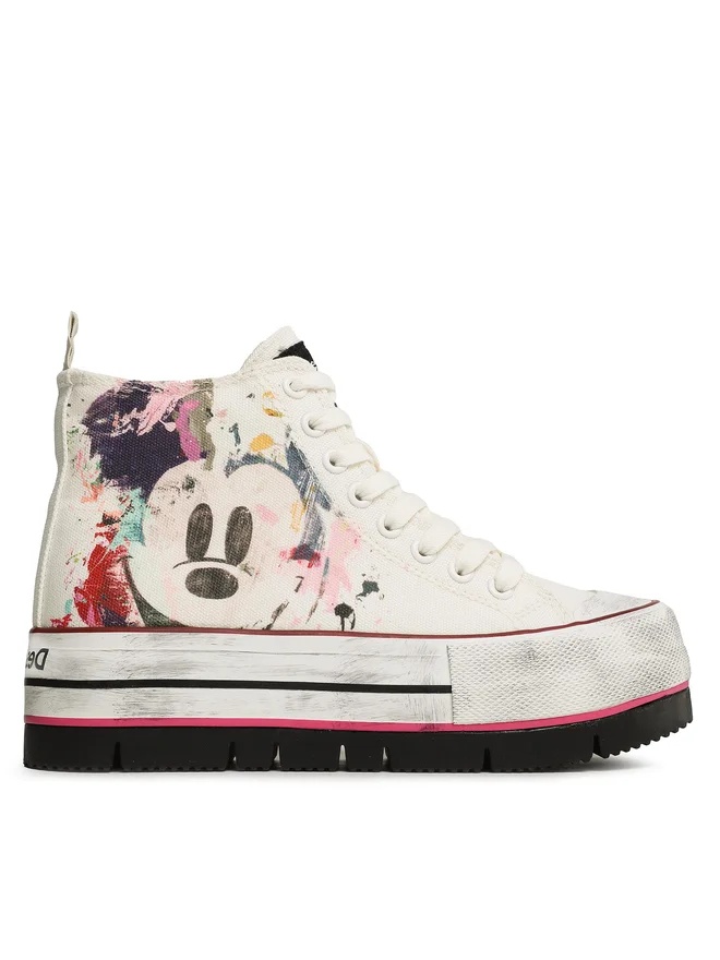 Desigual Damen Sneaker - Weiße Plateau-Schuhe mit Mickey-Motiv 23SSKA461000 GR. 41