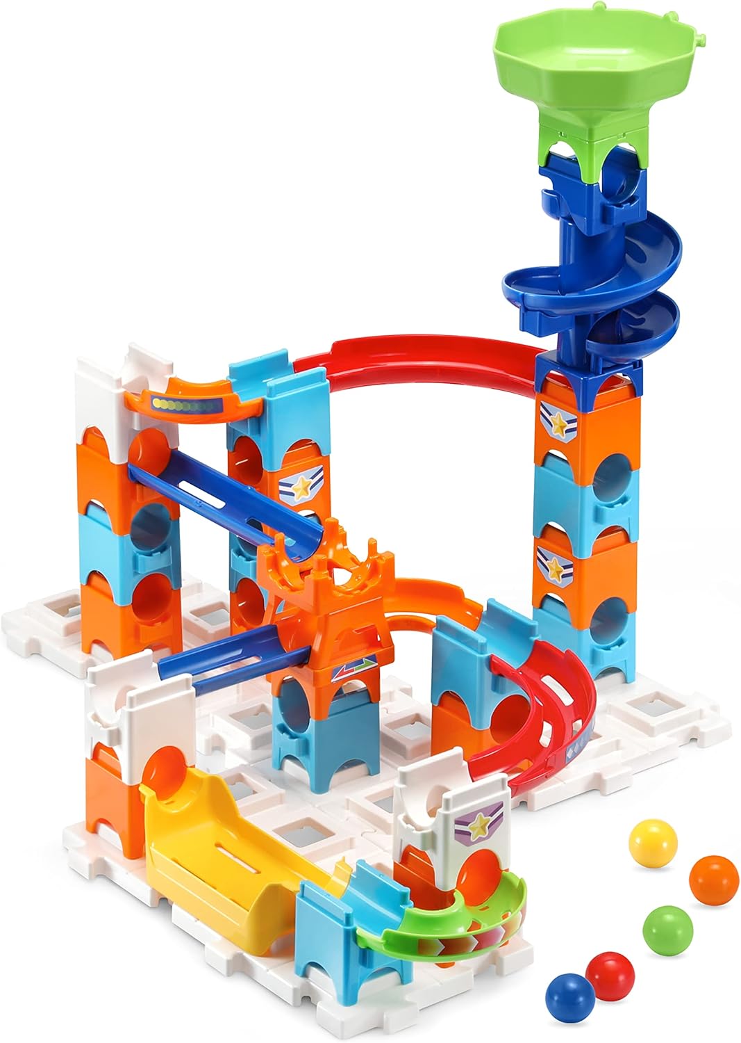 VTech Marble Rush Rocket Set M100 E, interaktive Kugelbahn ab 4 Jahren VTech Marble Rush Rocket Set M100 E aus Kunststoff mit 78 Teilen, inklusive 10 MarBalls, Licht- & Soundmodul, Rakete, Launcher, kompatibel, ab 4 J.,