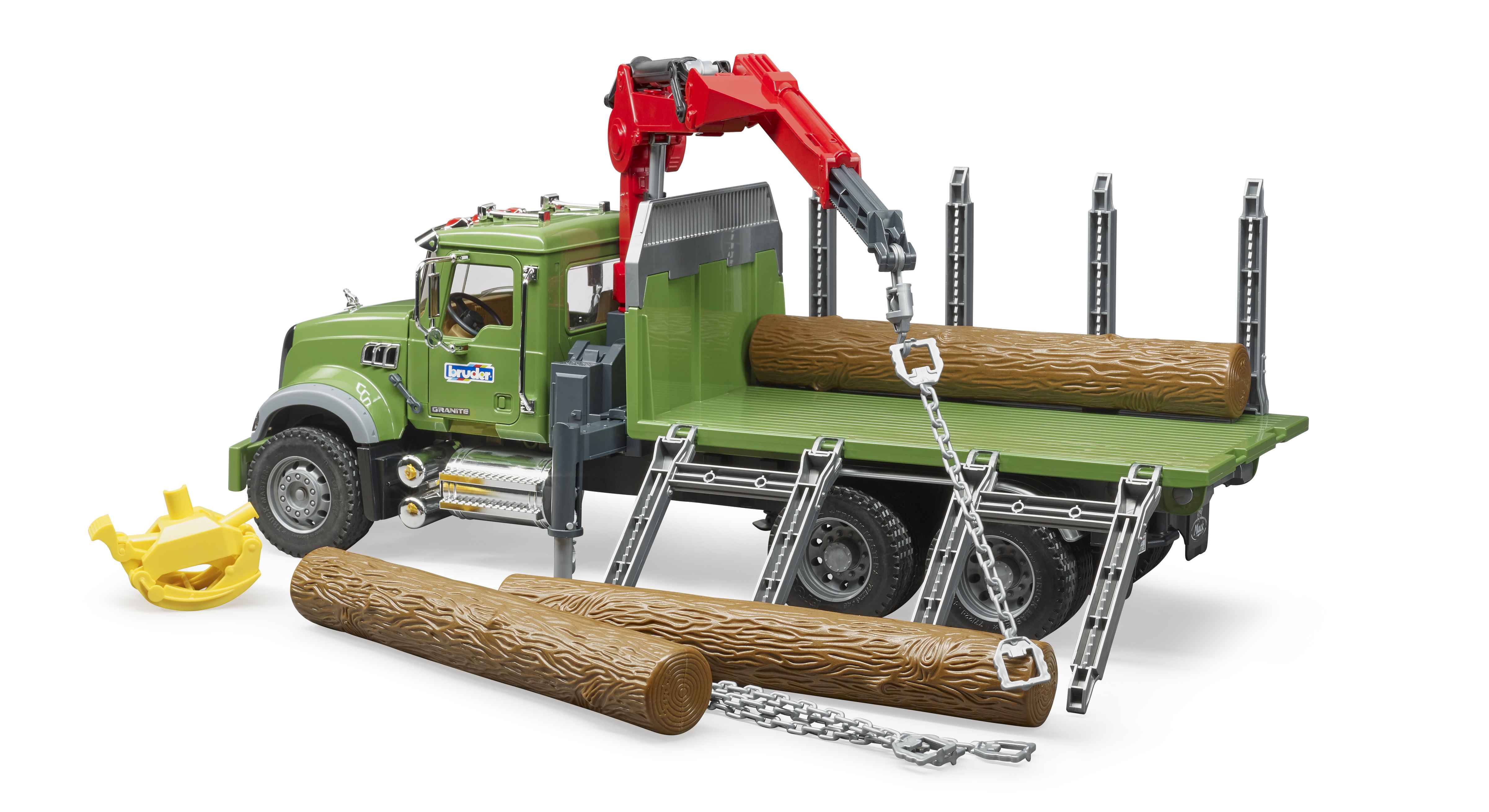 BRUDER 02824 - MACK Granite Holztransport-LKW mit Ladekran, Greifer und 3 Baumstämmen - Bild 4 BRUDER 02824 - MACK Granite Holztransport-LKW mit Ladekran, Greifer und 3 Baumstämmen - Bild 4