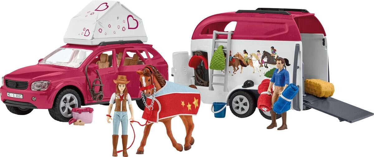 schleich, Horse, Club, 42535, Abenteuer, mit, Auto, und, Pferdeanhänger, Wohnwagen, Fahrzeug, Person, Stuhl, Mobiliar