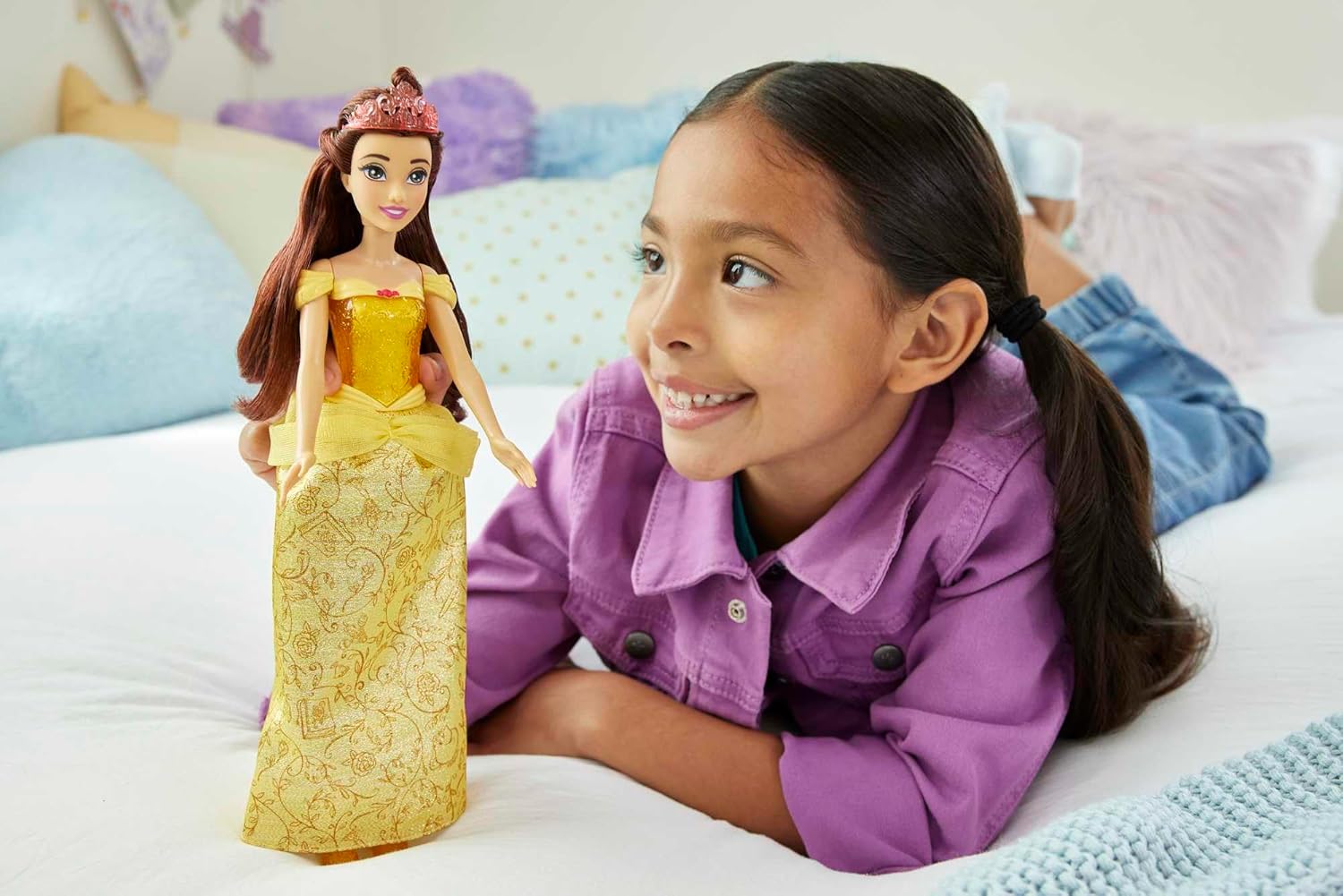 Disney Princess Belle Modepuppe Glitzer-Outfit & Styling-Spaß HLW11 Person, Erwachsener, Weiblich, Frau, Spielzeug