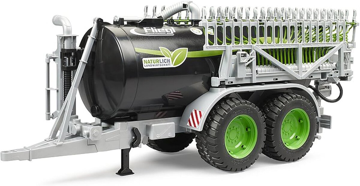 BRUDER 02036 - Fliegl Fassanhänger Jumbo Line Maschine, Rad, Bulldozer