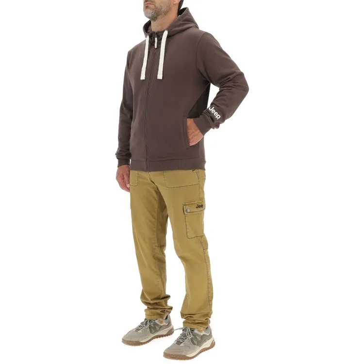 JEEP Herren Kapuzenjacke O103180BR - Dunkelbraune Sweatjacke mit Jeep-Star-Print und Reißverschluss GR. XXL JEEP Herren Kapuzenjacke O103180BR - Dunkelbraune Sweatjacke mit Jeep-Star-Print und Reißverschluss GR. XXL
