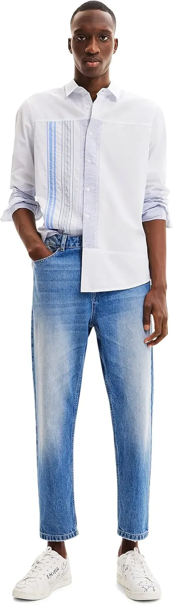 Desigual Herren Hemd - Weiß, Blau gestreift 22WMCW135004 GR. M Desigual Herren Hemd - Weiß, Blau gestreift 22WMCW135004 GR. M